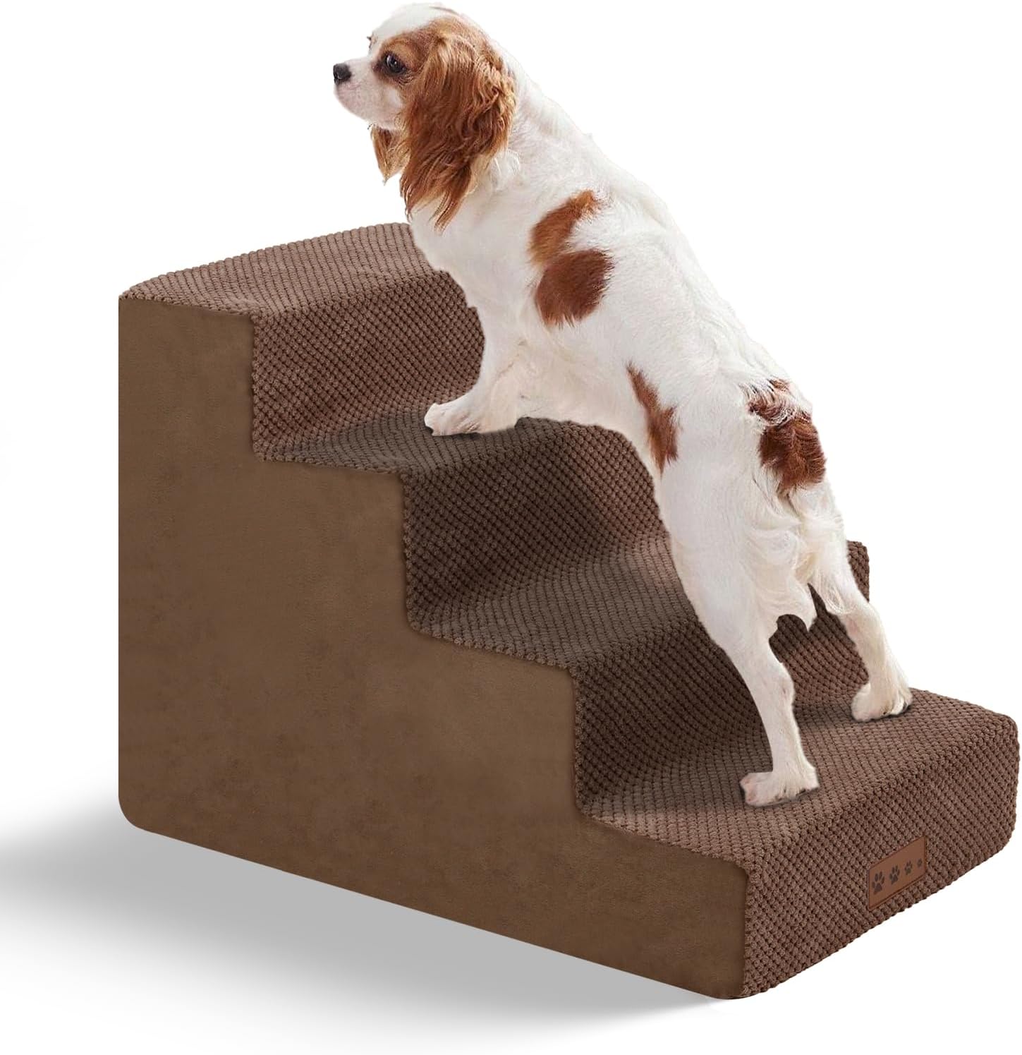 4-Step Brown Dog Stairs for Medium Dogs - Steps for Dogs to get on Bed, Non-Slip Removable Washable Cover, Friendly to Older and Injured Dogs, 18 High · v2