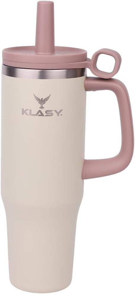 KLASY 40 Oz Stainless Steel Double Wall Vacuum Insulated Tumbler with Handle and Straw and Dust Proof Cap for Water, Coffee or Iced Tea