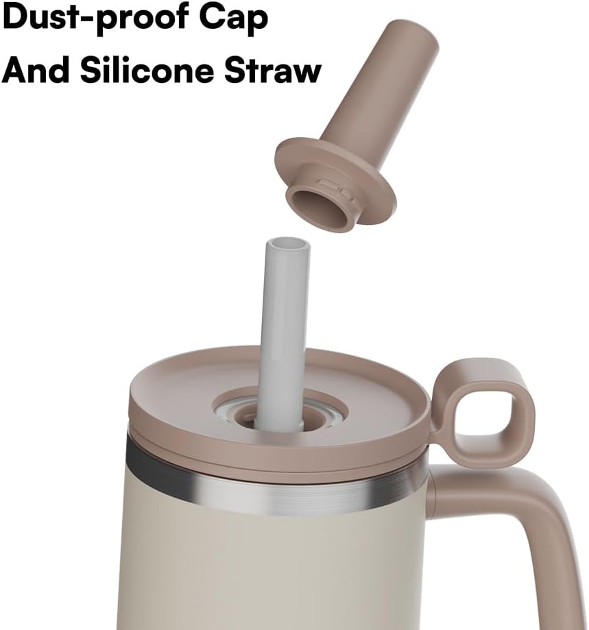 KLASY 40 Oz Stainless Steel Double Wall Vacuum Insulated Tumbler with Handle and Straw and Dust Proof Cap for Water, Coffee or Iced Tea