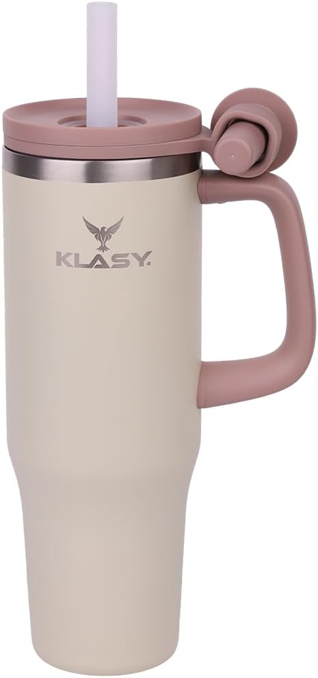 KLASY 40 Oz Stainless Steel Double Wall Vacuum Insulated Tumbler with Handle and Straw and Dust Proof Cap for Water, Coffee or Iced Tea