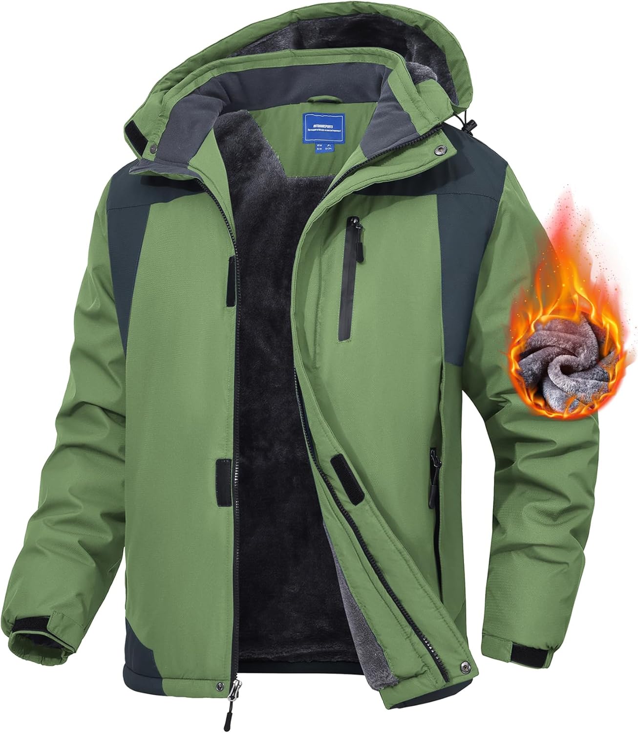 Mens Mountain Ski Jacket Waterproof Fleece Liner Snow Coat Warm Winter Windproof Hooded Raincoat