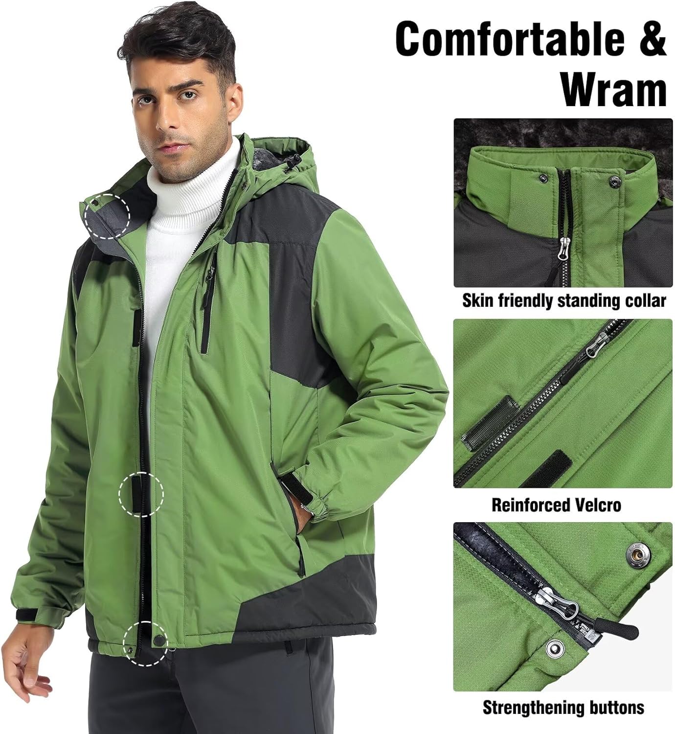 Mens Mountain Ski Jacket Waterproof Fleece Liner Snow Coat Warm Winter Windproof Hooded Raincoat · v3