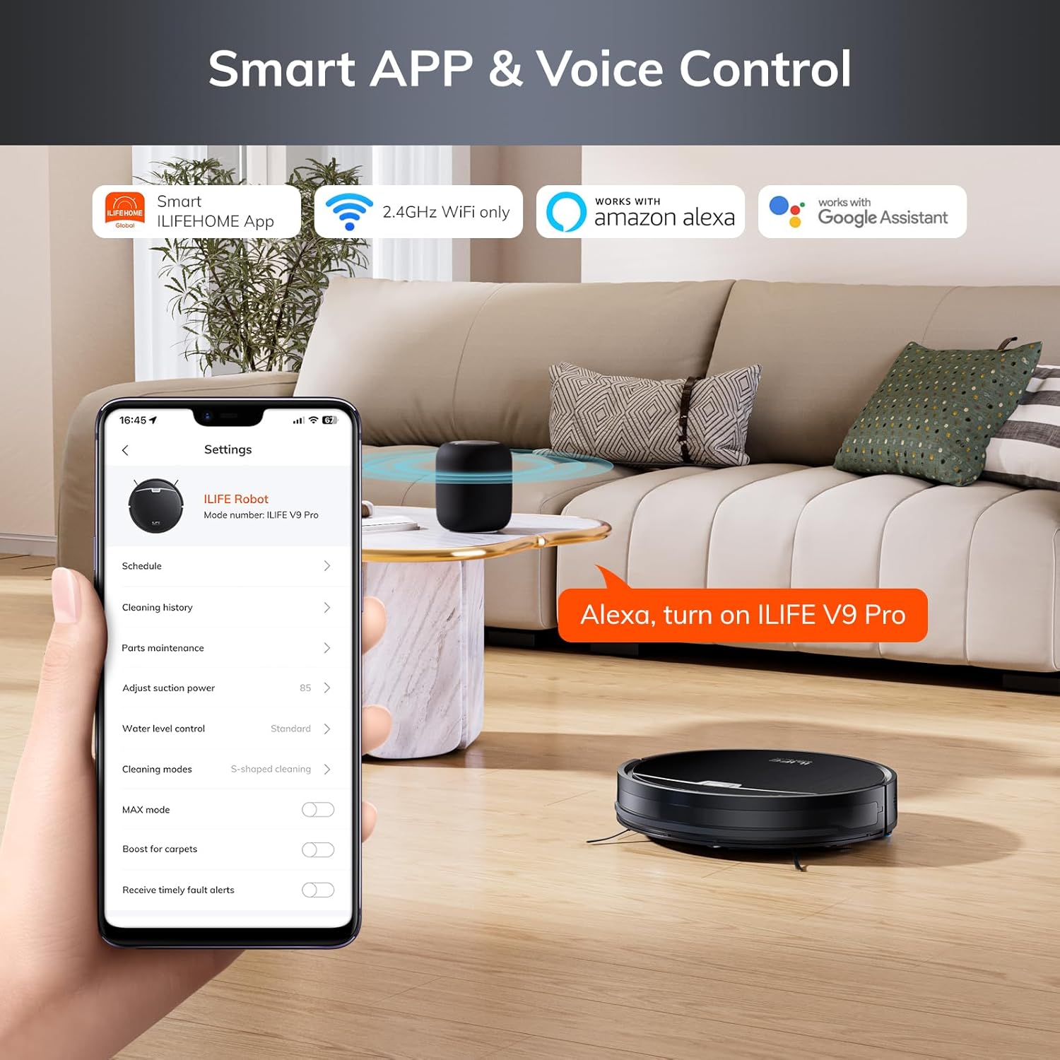 ILIFE V9 Pro Robot Süpürge ve Paspas Kombinasyonu, Kendiliğinden Boşalan, 3000Pa Güçlü Emişli Robot Elektrikli Süpürge, Gyro Navigasyon, Program, Uygulama/Alexa Kontrolü, Evcil Hayvan Kılı, Sert Zeminler ve Halılar için, Siyah