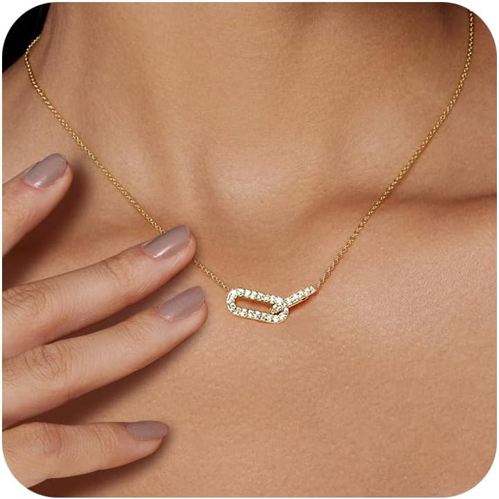 Collar con colgante de diamante para mujer, delicado collar en oro de 18 quilates chapado en oro de 18 quilates, gargantilla con cierre de clip, bonito collar ovalado abierto, sencillo collar de oro, joyas, regalos para mujer, a la moda