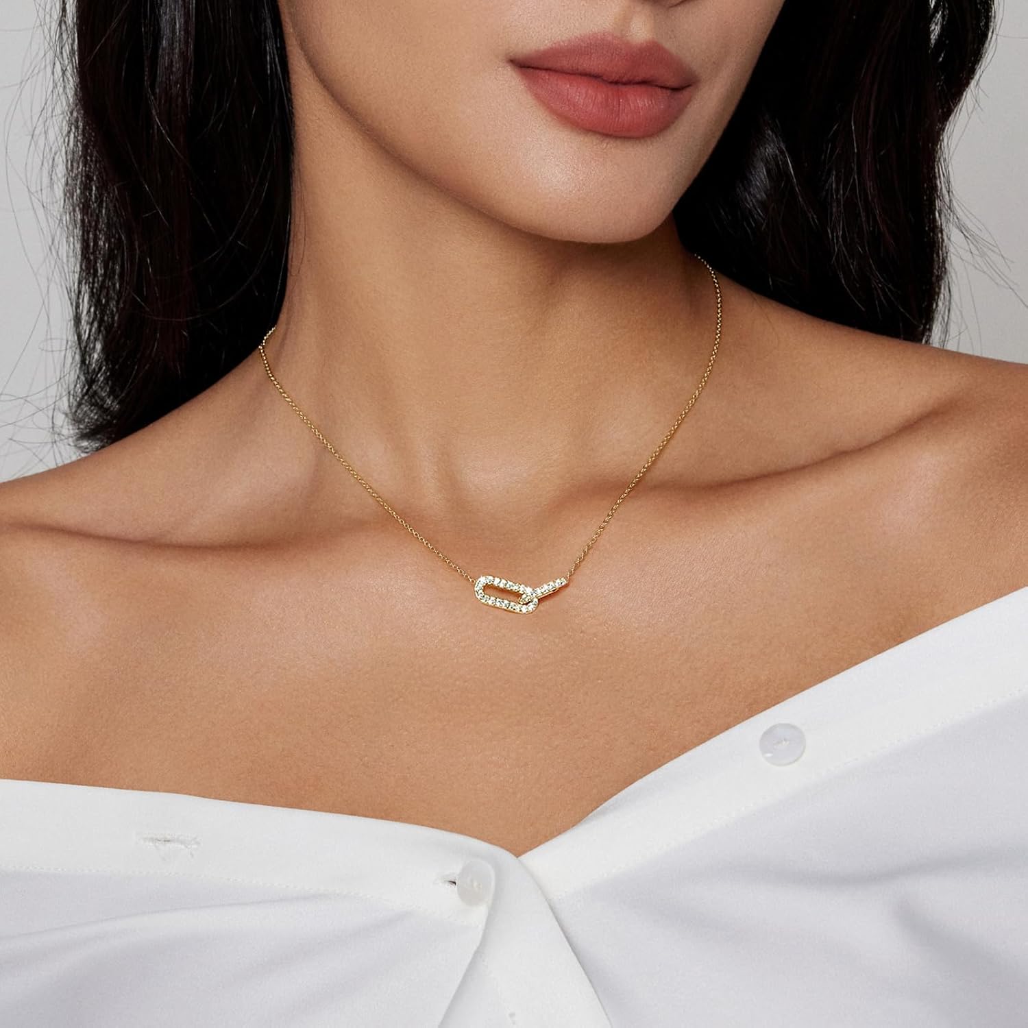 Collar con colgante de diamante para mujer, delicado collar en oro de 18 quilates chapado en oro de 18 quilates, gargantilla con cierre de clip, bonito collar ovalado abierto, sencillo collar de oro, joyas, regalos para mujer, a la moda