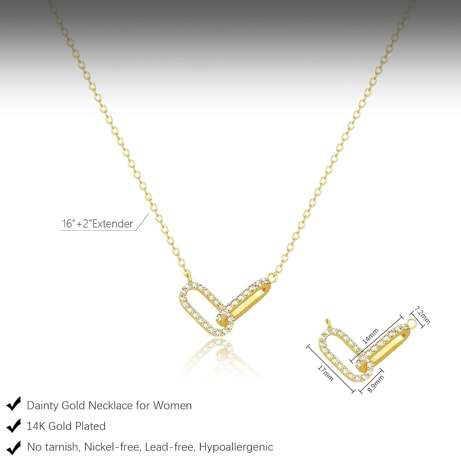 Collar con colgante de diamante para mujer, delicado collar en oro de 18 quilates chapado en oro de 18 quilates, gargantilla con cierre de clip, bonito collar ovalado abierto, sencillo collar de oro, joyas, regalos para mujer, a la moda