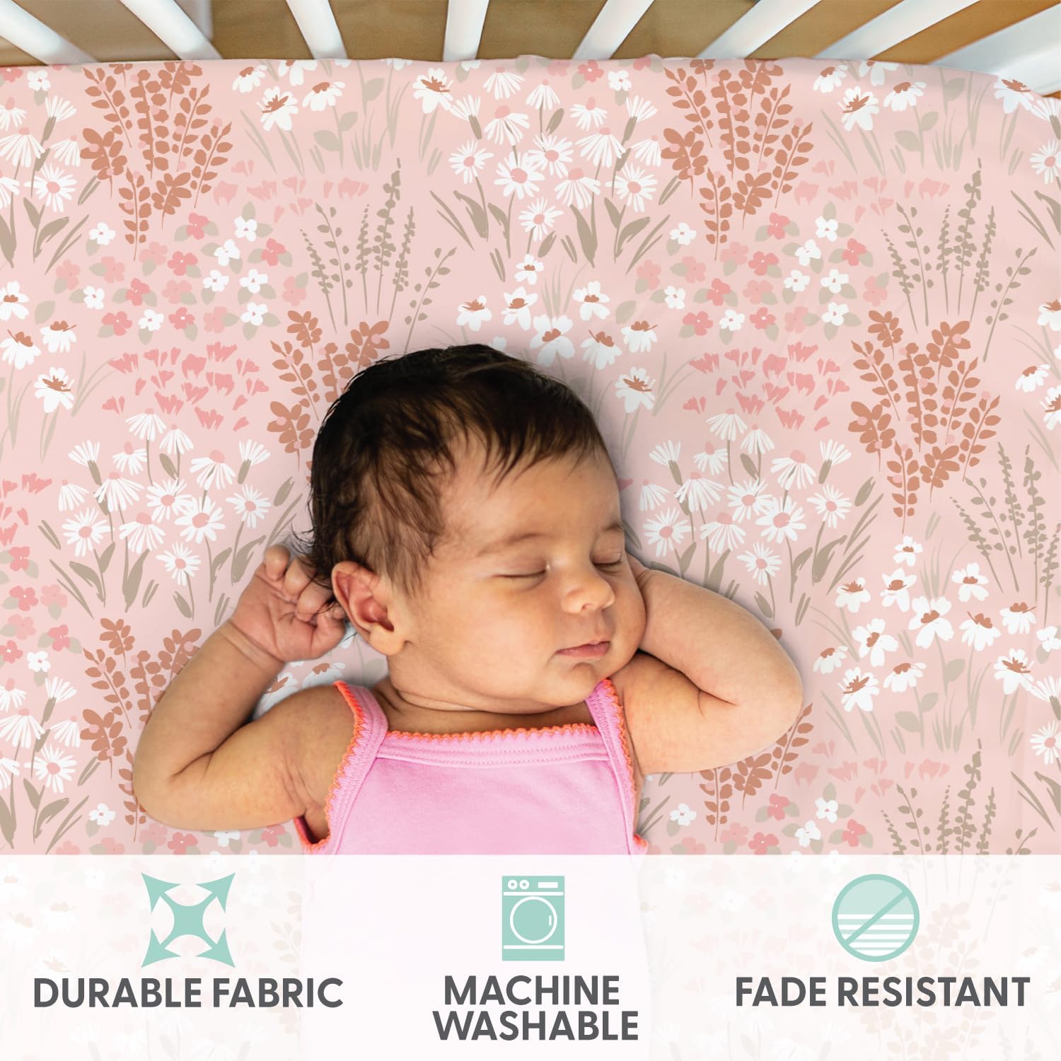 The Peanutshell Baby Girl Crib Sheets, Fitted Baby Sheets for Girls, Fits Standard Size Crib Mattress, 52x28, Vintage Floral Nursery Decor, 4 Pack in Pink, White, Beige