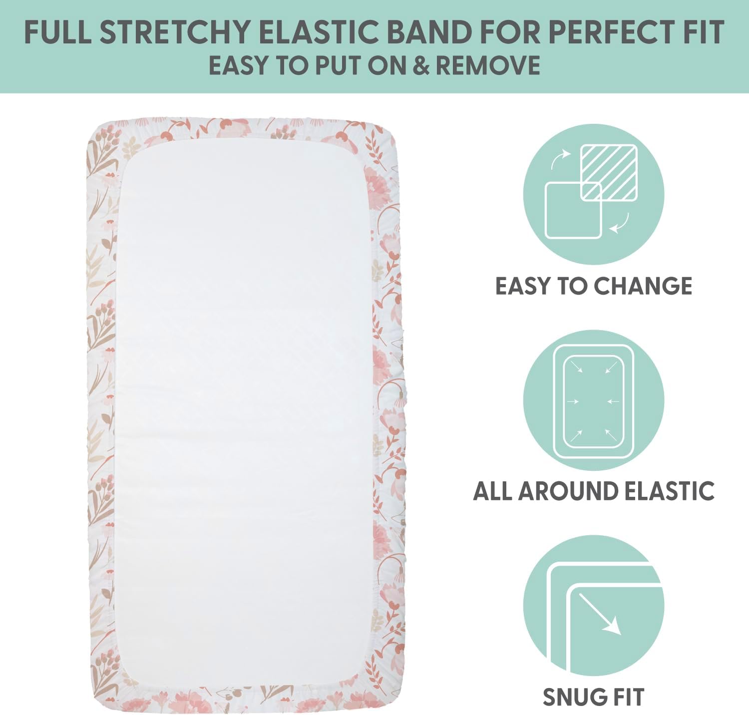 The Peanutshell Baby Girl Crib Sheets, Fitted Baby Sheets for Girls, Fits Standard Size Crib Mattress, 52x28, Vintage Floral Nursery Decor, 4 Pack in Pink, White, Beige