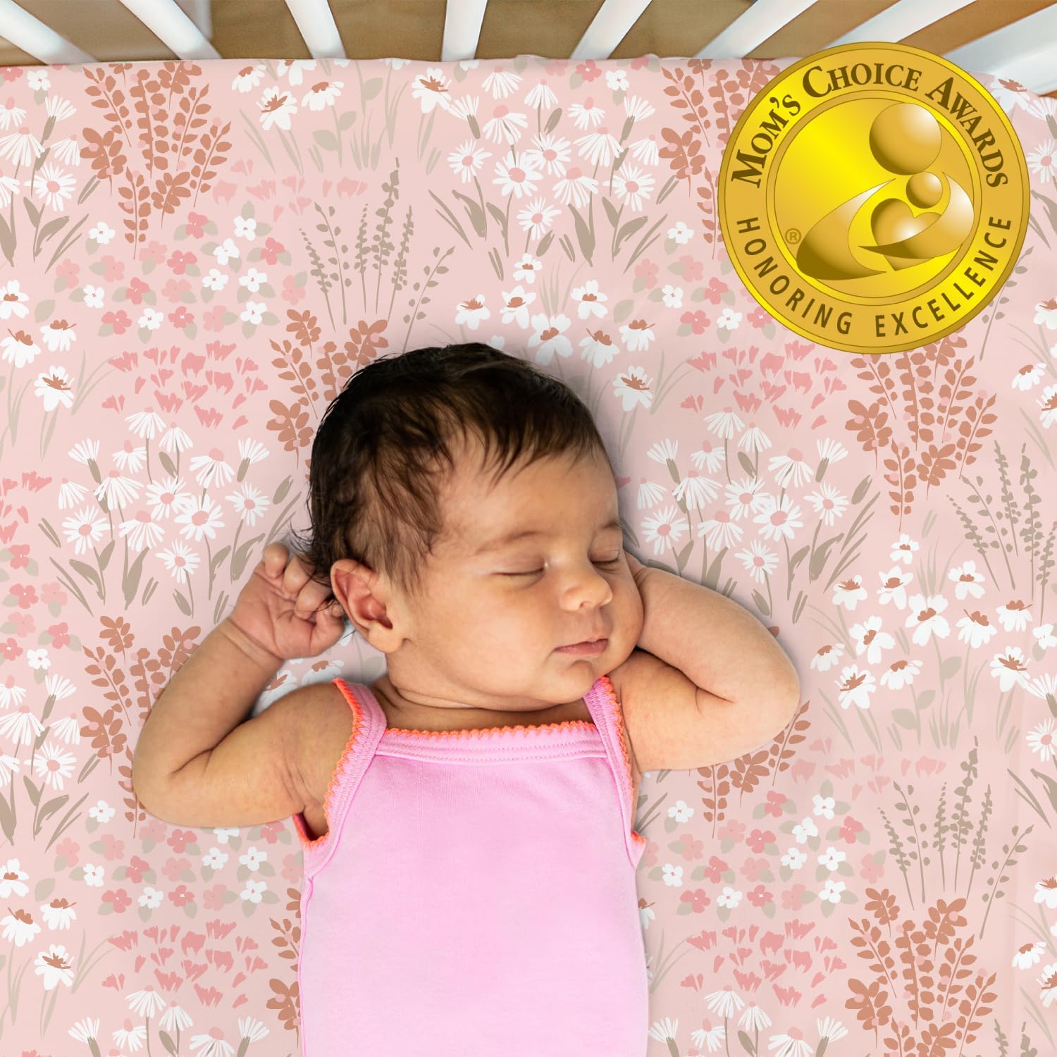 The Peanutshell Baby Girl Crib Sheets, Fitted Baby Sheets for Girls, Fits Standard Size Crib Mattress, 52x28, Vintage Floral Nursery Decor, 4 Pack in Pink, White, Beige
