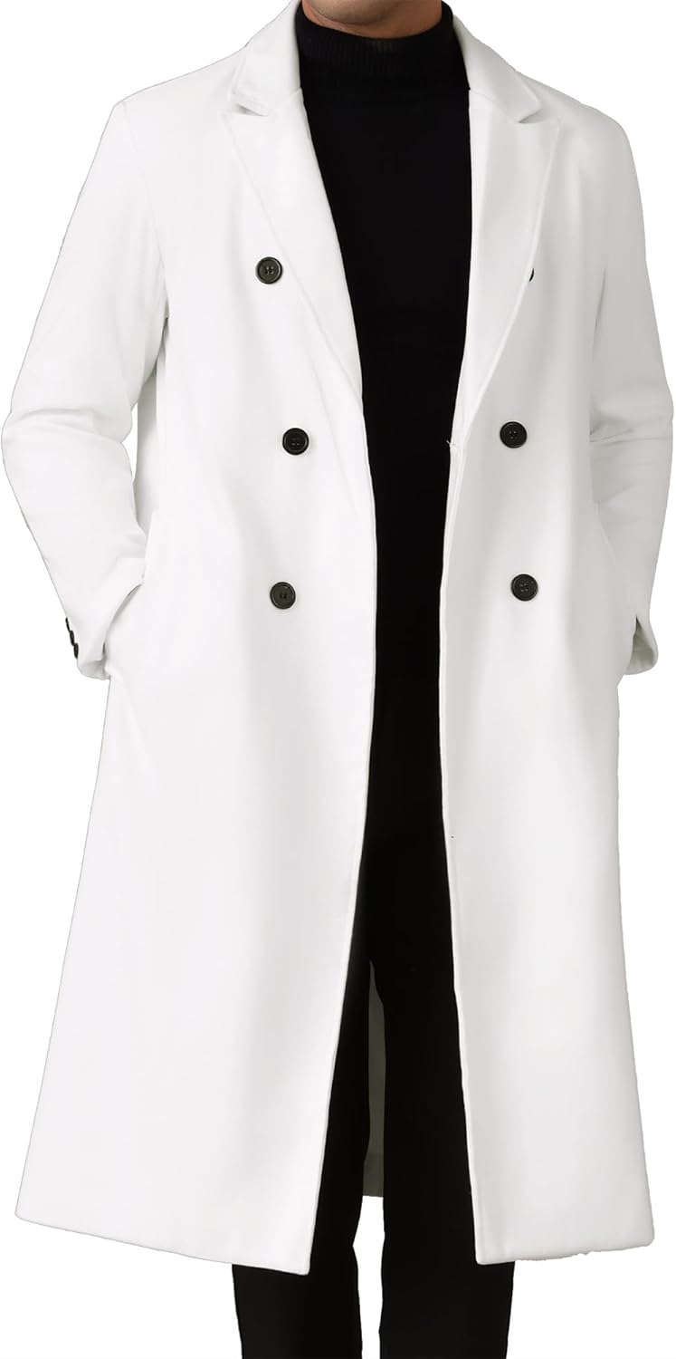 Lars Amadeus Long Trench Coat for Mens Classic Notched Lapel Double Breasted Overcoats