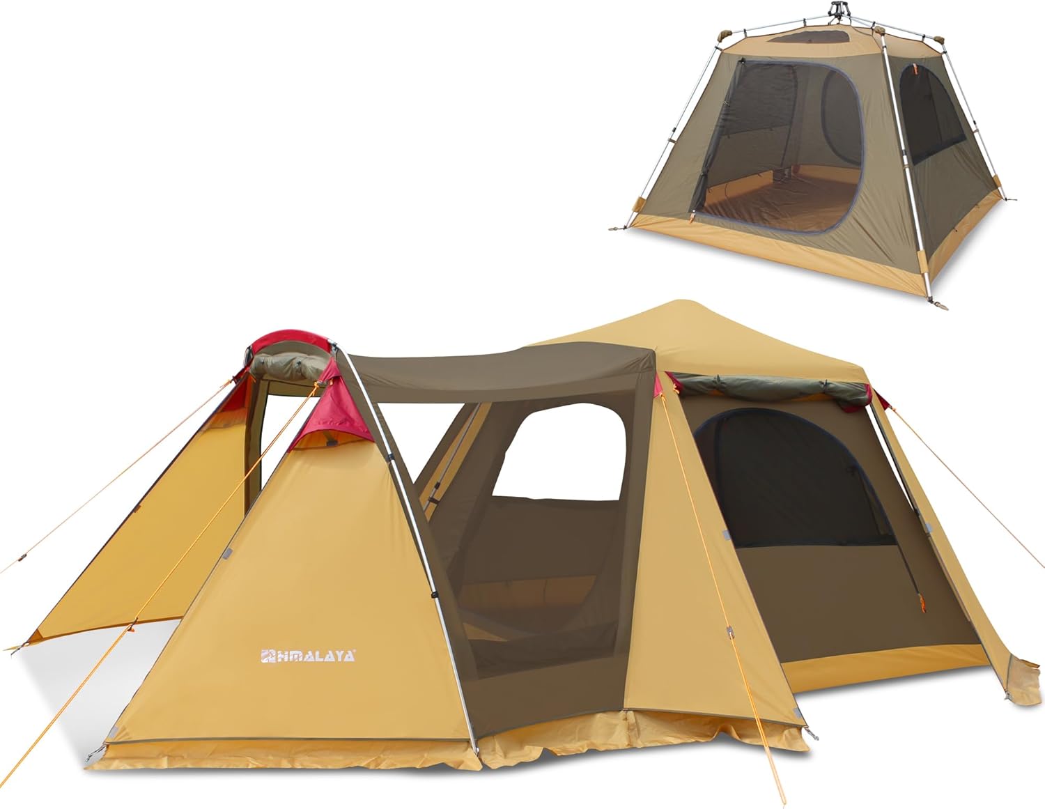 Familien-Campingzelt für 4 Personen mit 2 Zimmern, 4 Türen, doppellagig, geräumig, wasserdicht, winddicht, großes Glamping-Zelt, Verdunkelungszelt, einfacher Aufbau für Familiencamping, Picknick, Wandern