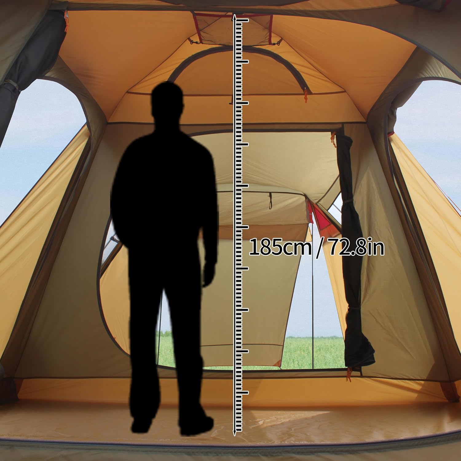 Familien-Campingzelt für 4 Personen mit 2 Zimmern, 4 Türen, doppellagig, geräumig, wasserdicht, winddicht, großes Glamping-Zelt, Verdunkelungszelt, einfacher Aufbau für Familiencamping, Picknick, Wandern