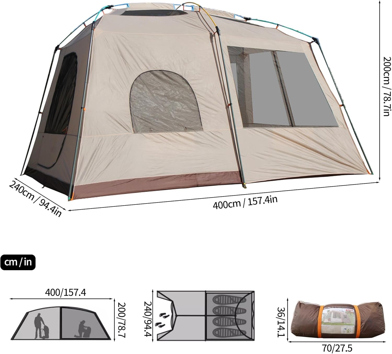 Familienzelt zum Campen, Zelt für 4-6 Personen, Campingzelt, tragbar für Ausflüge im Freien, Camping, Strand