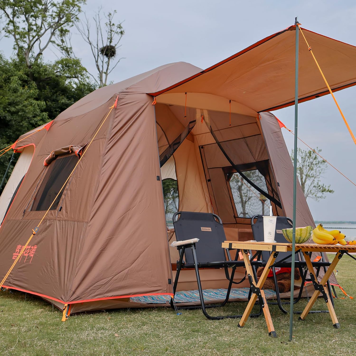 Familienzelt zum Campen, Zelt für 4-6 Personen, Campingzelt, tragbar für Ausflüge im Freien, Camping, Strand