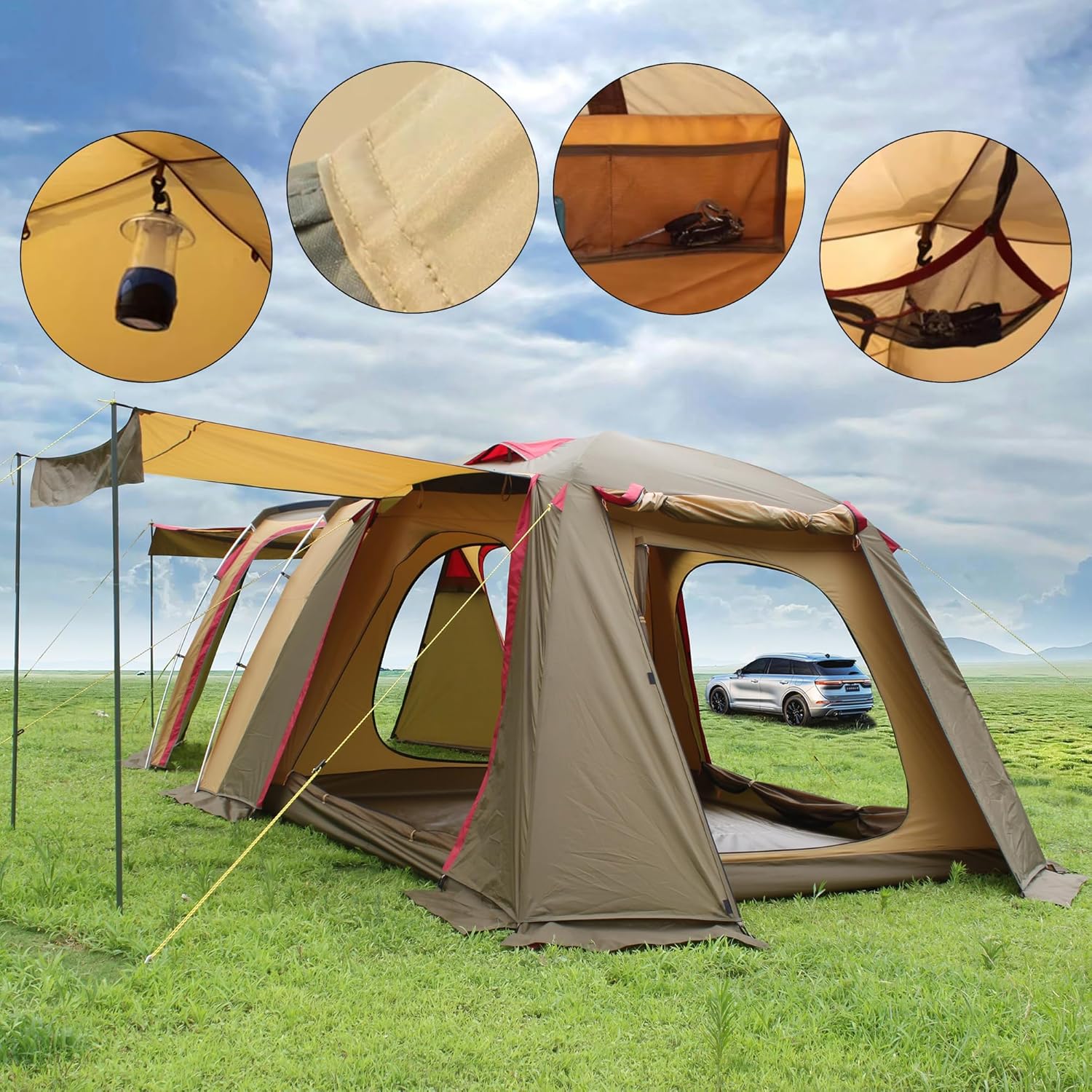 Family Camping Tent with Spacious Interior 3-4 Person Waterproof Windproof Camping Tent Portable for Outdoor Camping Beach · v7