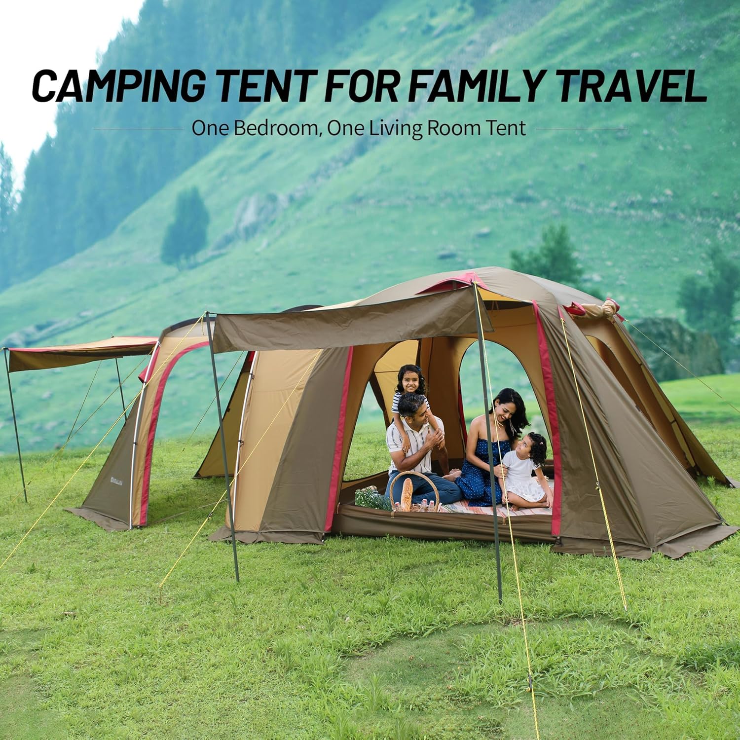 Family Camping Tent with Spacious Interior 3-4 Person Waterproof Windproof Camping Tent Portable for Outdoor Camping Beach · v7