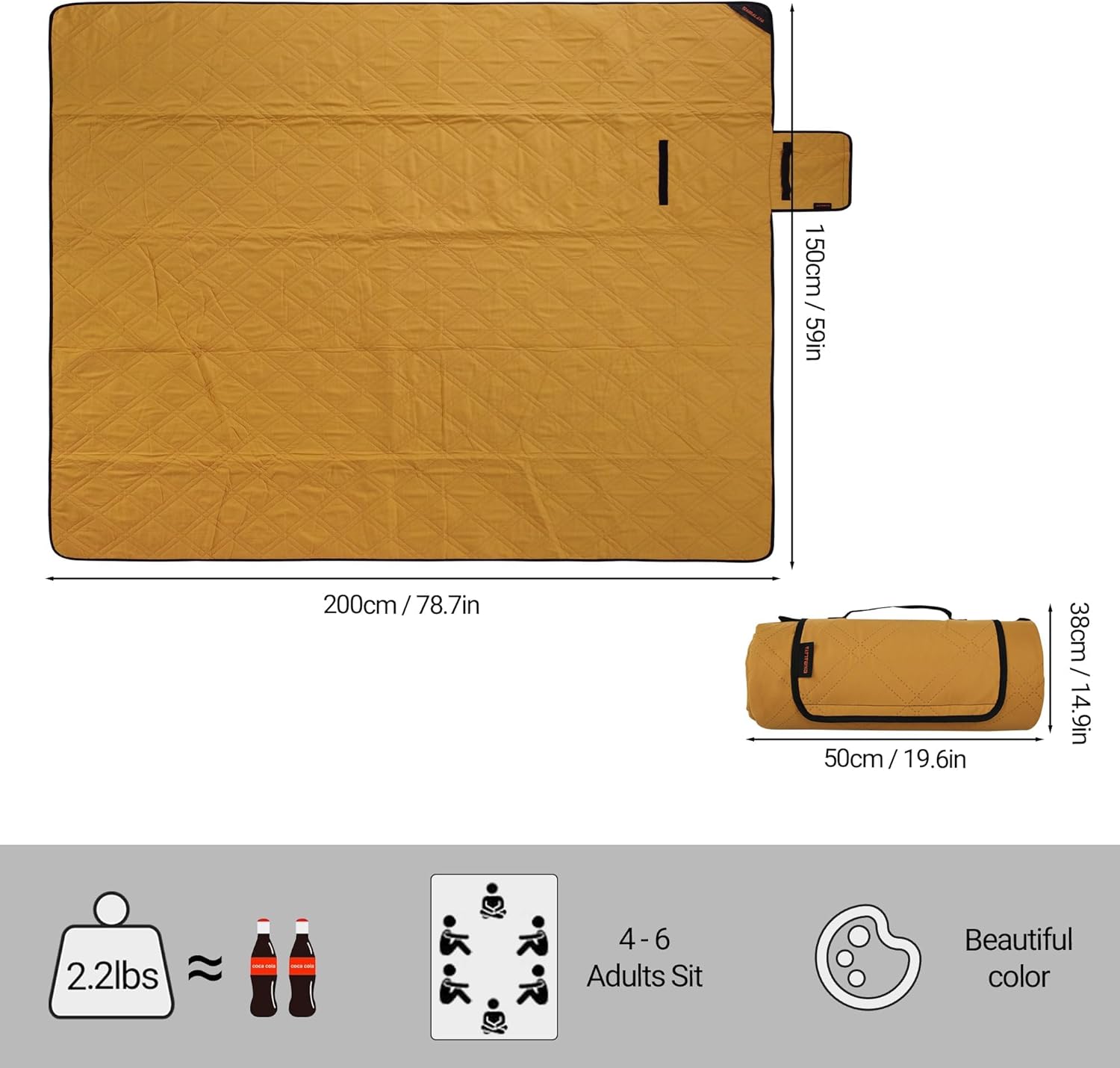 Outdoor Waterproof Blanket 78 x 59" Picnic Mat Folding Outside Blankets for Camping Beach Party Park Outdoor Large Picnic Blankets Picnic Supplies · v4