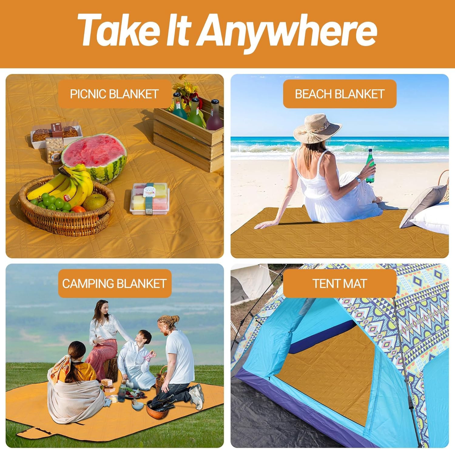 Outdoor Waterproof Blanket 78 x 59" Picnic Mat Folding Outside Blankets for Camping Beach Party Park Outdoor Large Picnic Blankets Picnic Supplies · v4