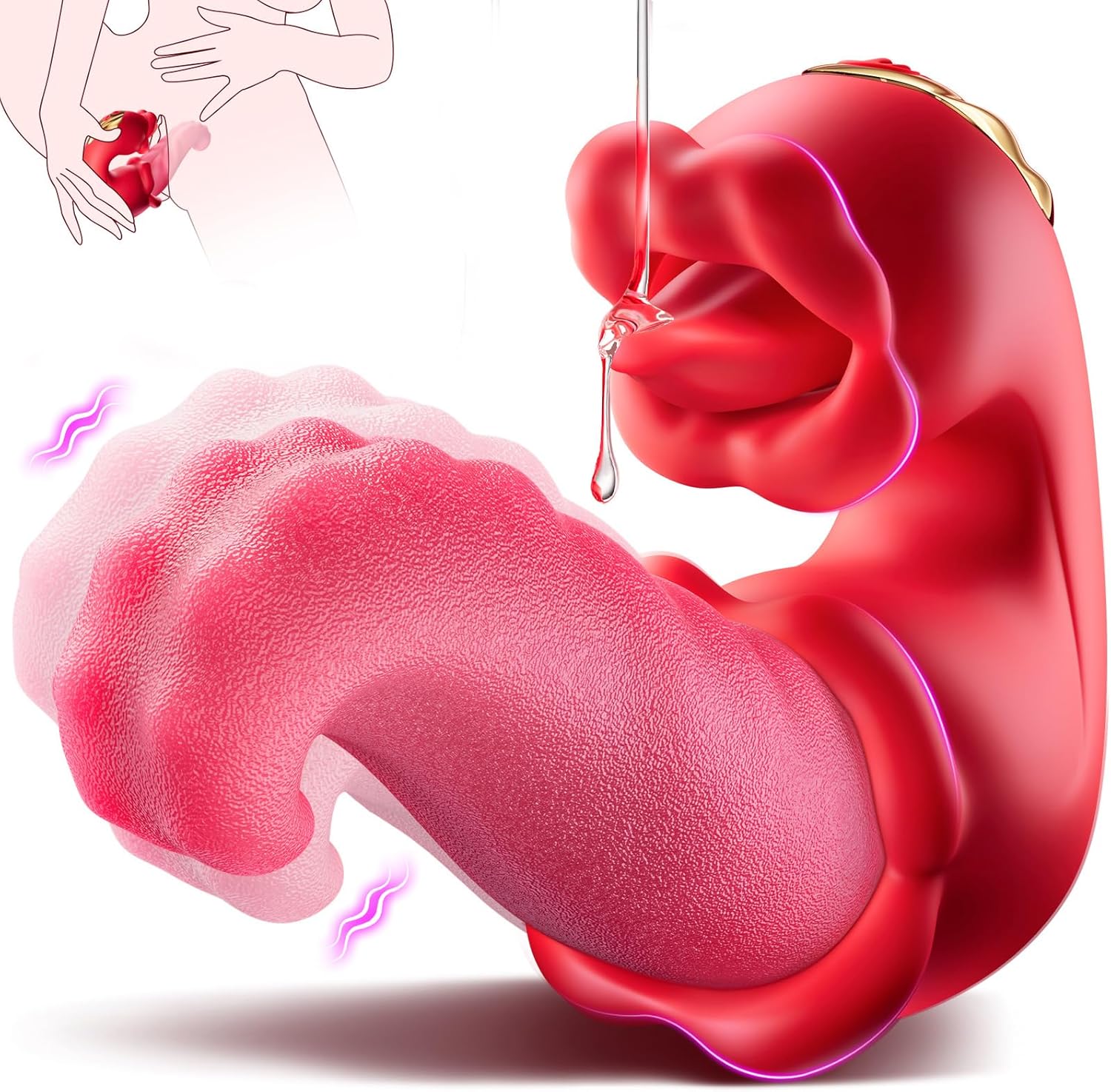 Juguetes sexuales para adultos para mujer, vibradores 4 en 1 que empujan la lengua, consolador, juguete sexual con forma de rosa con 10 modos de balanceo del clítoris para lamer el clítoris, estimulador de clítoris en el punto G, herramientas de placer para mujeres, juegos de pareja
