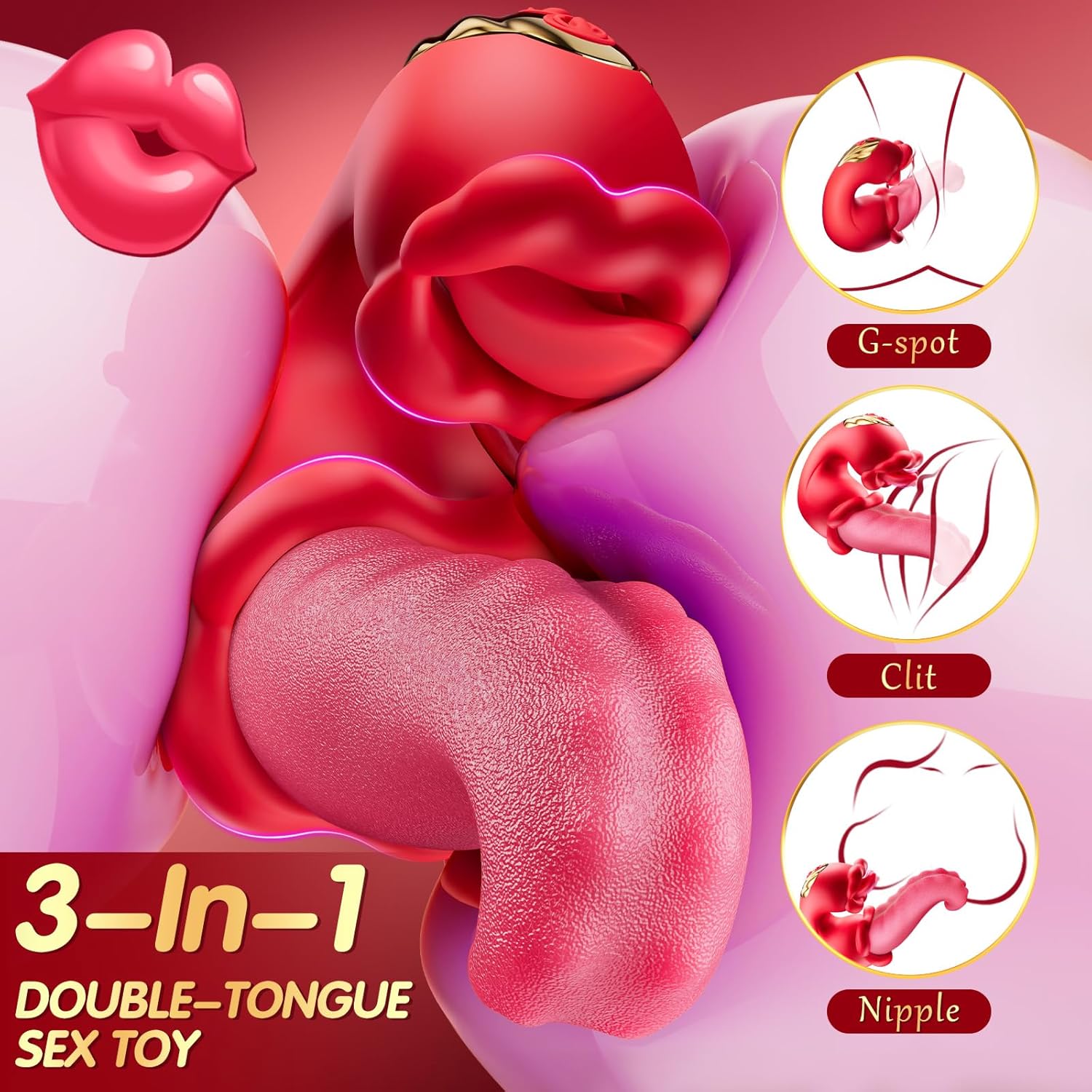 Vibrator Adult Sex Toys for Women - 4 in 1 Tongue Thrusting Vibrators Dildo Rose Sex Toy with 10 Licking Clitoral  Swing Mode, Sucking Clit Stimulator G Spot Pleasure Tools for Female Couples Games · v2
