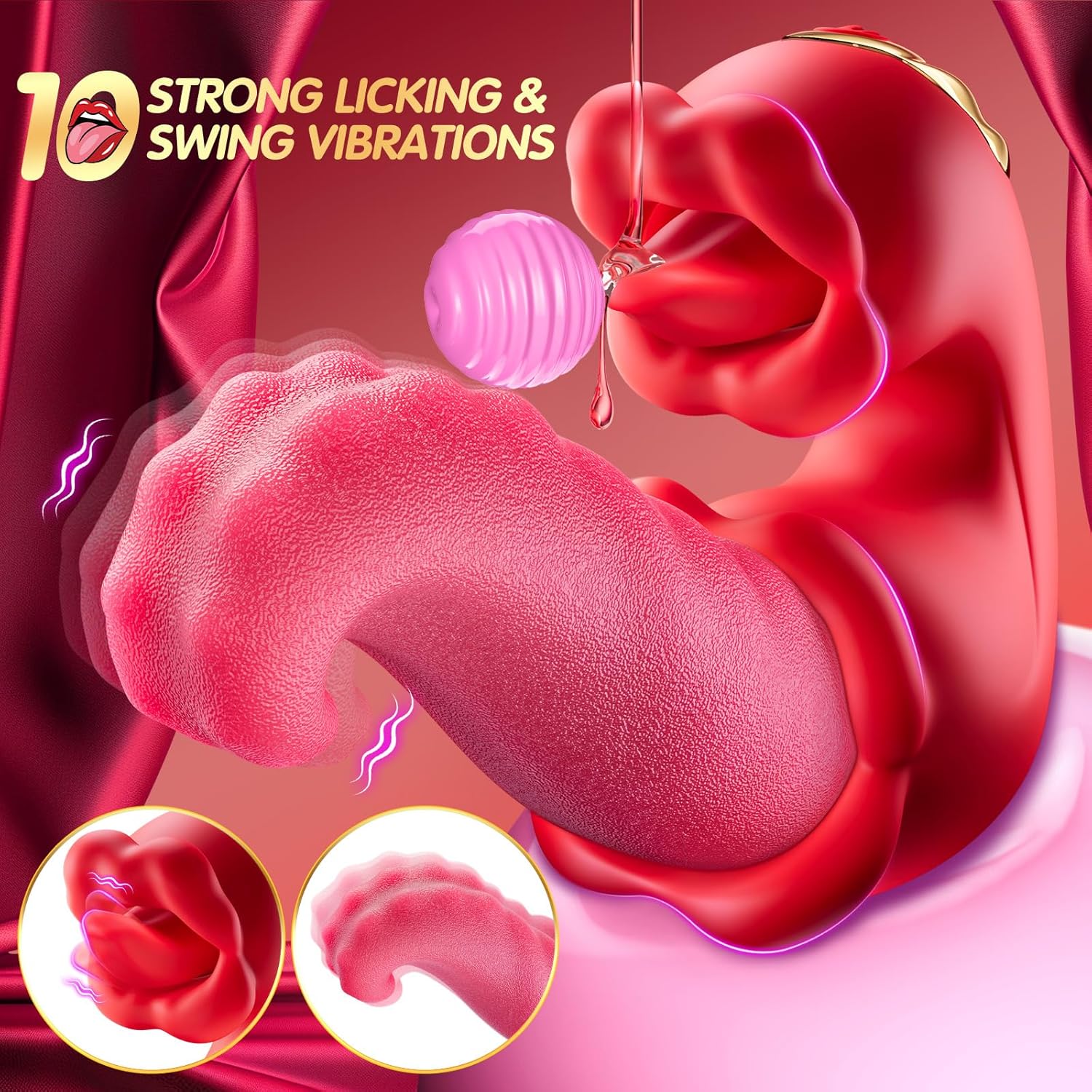 Vibrator Adult Sex Toys for Women - 4 in 1 Tongue Thrusting Vibrators Dildo Rose Sex Toy with 10 Licking Clitoral  Swing Mode, Sucking Clit Stimulator G Spot Pleasure Tools for Female Couples Games · v2