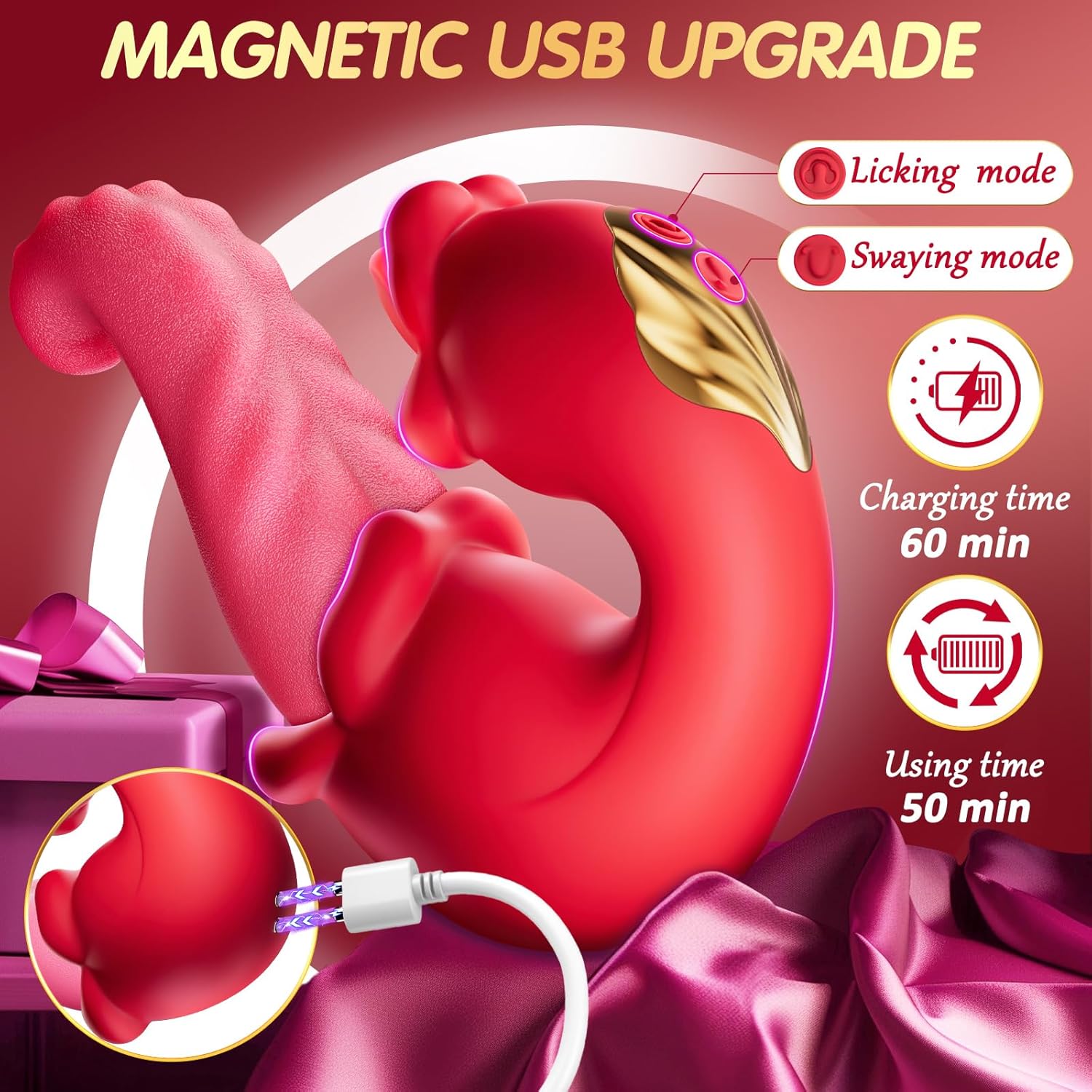 Vibrator Adult Sex Toys for Women - 4 in 1 Tongue Thrusting Vibrators Dildo Rose Sex Toy with 10 Licking Clitoral  Swing Mode, Sucking Clit Stimulator G Spot Pleasure Tools for Female Couples Games · v2
