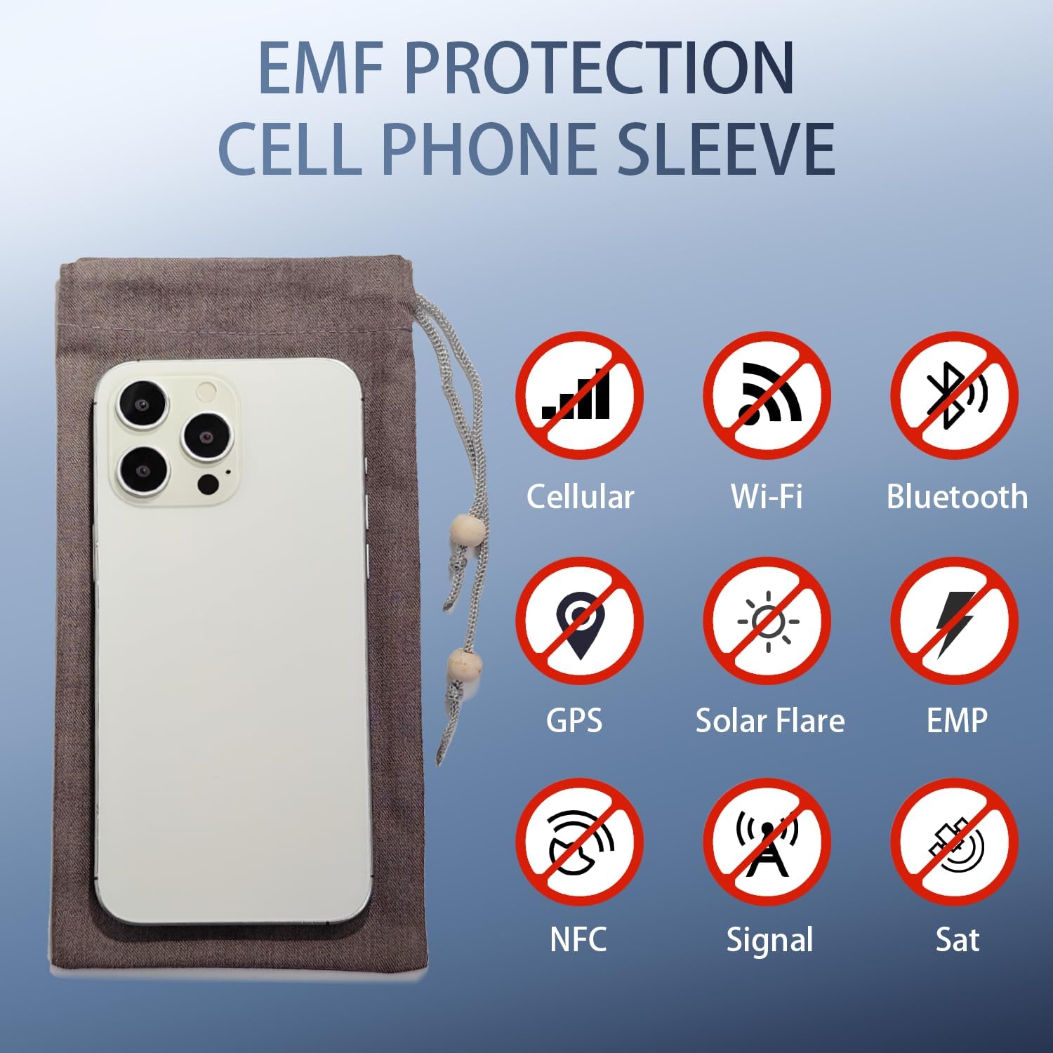 EMF 보호 전화 슬리브 - EMF 차단 휴대 케이스, 높은 차폐 효율, 주머니나 지갑에 쏙 들어가고, 대부분 스마트폰과 호환, 4x 8인치 크기, 회색