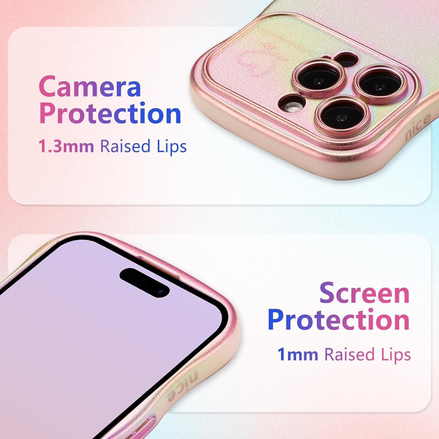 ZTOFERA for iPhone 14 Pro Case 6.1,Cute Curly Wave Frame Case with Love Heart Pattern,Iridescent Plating Edge Case with Full Camera Protection Shockproof Phone Cover for Women Girls,Pink