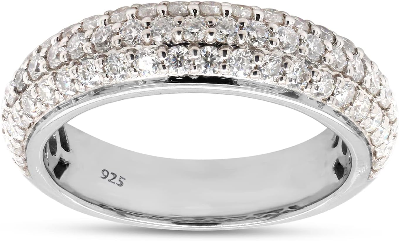 SAVEARTH DIAMONDS 1.00 Carat Round Lab Created Moissanite  Lab Grown Diamond 3 Row Eternity Wedding Band Ring For Women In 14K Gold Over Sterling Silver (VS-SI Clarity, 1.00 Cttw), Gift For Her · v2