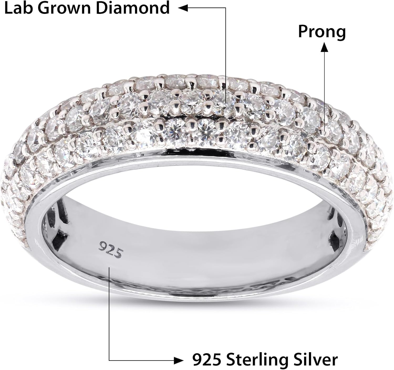 Anillo de boda SAVEARTH DIAMONDS de 1 quilate redondo creado en laboratorio con diamantes moissanitas cultivados en laboratorio en 3 hileras para mujer en oro de 14 quilates sobre plata de ley (claridad VS-SI, 1,00 quilates), regalo para ella