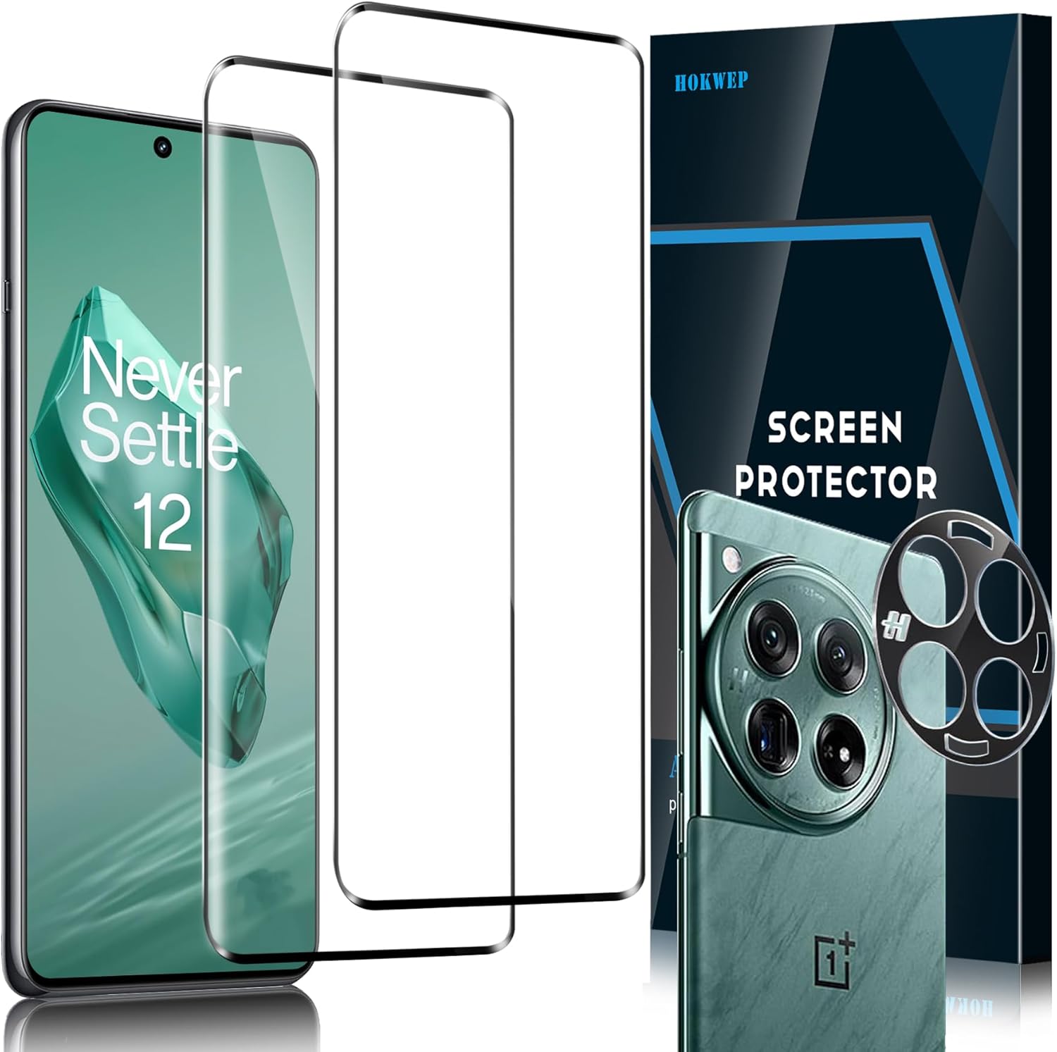 [Lot de 2 films] Protecteurs d'écran pour OnePlus 12, lot de 2 protecteurs d'écran en verre trempé 9H, 1 lot de 1 protecteur d'objectif d'appareil photo en verre, support, capteur d'empreintes digitales, film HD facile à installer, compatible avec OnePlus12