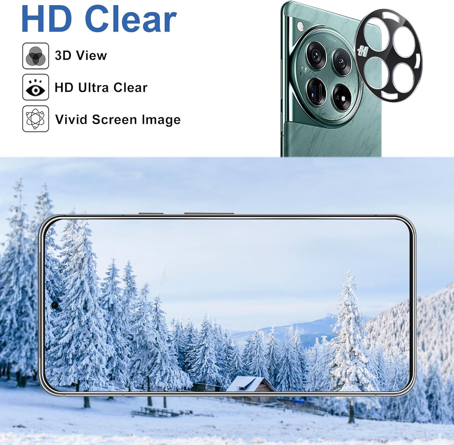 [2 1 Pack] Screen Protector for OnePlus 12, 2 Pack 9H Tempered Glass Screen Protector 1 Pack Glass Camera Lens Protector, Support Fingerprint Sensor Easy Install HD Film Compatible with OnePlus12