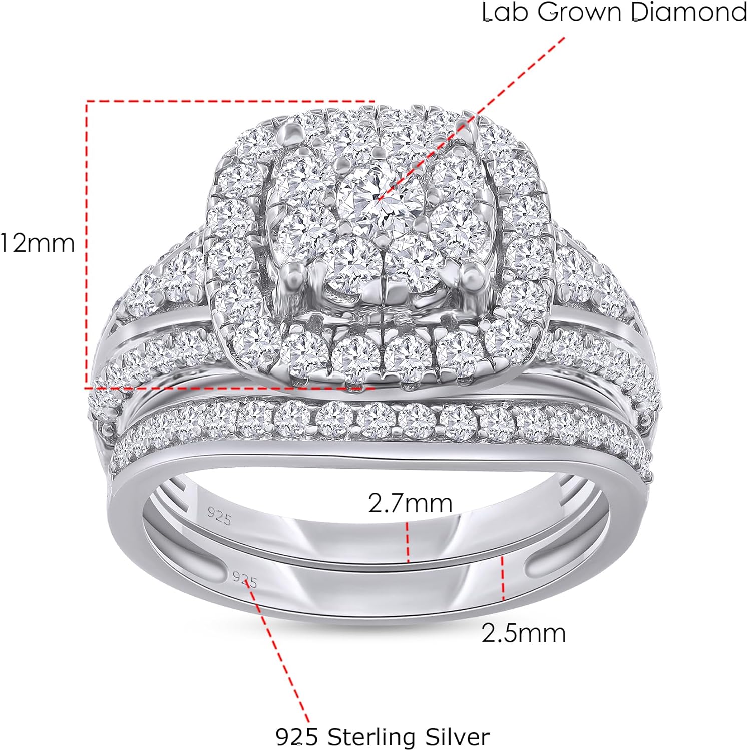 SAVEARTH DIAMONDS 1 1/4 CTTW Round Lab Created Moissanite  Lab Grown Diamond Double Halo Bridal Set Wedding Ring In 14k Gold Over Sterling Silver (1.25 Cttw), Gift For Her · v2