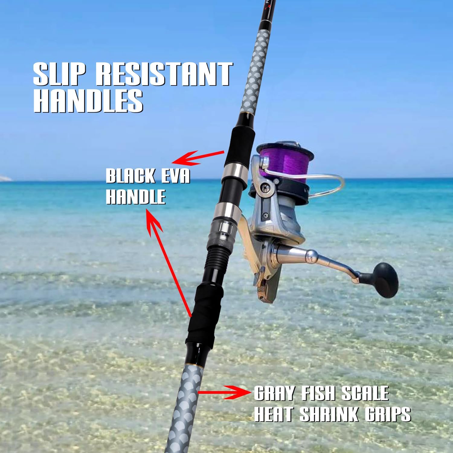 Fiblink Surf Spinning Rod Portable Travel Surf Fishing Rod Carbon Saltwater Beach Fishing Rod with Gray Fish Scale Heat Shrink Grips 9ft/10ft/12ft/13ft · v10