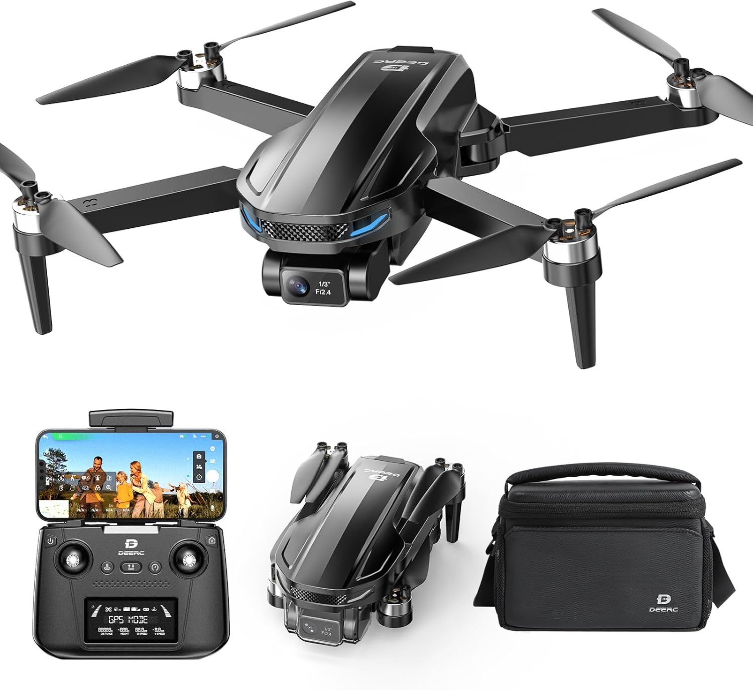 Drones GPS EIS à cardan mécanique DEERC D65 à 2 axes avec caméra pour adultes, quadricoptère FPV pliable 4K, 249 g, drone léger avec vidéo à 30 images par seconde, moteur sans balais, suivez-moi, retour automatique, résistance au vent