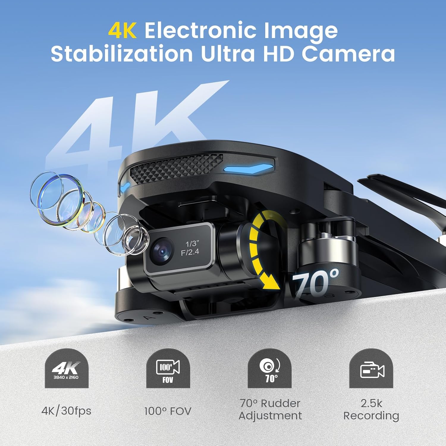 DEERC D65 2 Axis Mechanical Gimbal EIS GPS Drones with Camera for Adults 4K, 249g Foldable FPV Quadcopter Lightweight Drone with 30FPS Video, Brushless Motor, Follow Me, Auto Return, Wind Resistance · v4