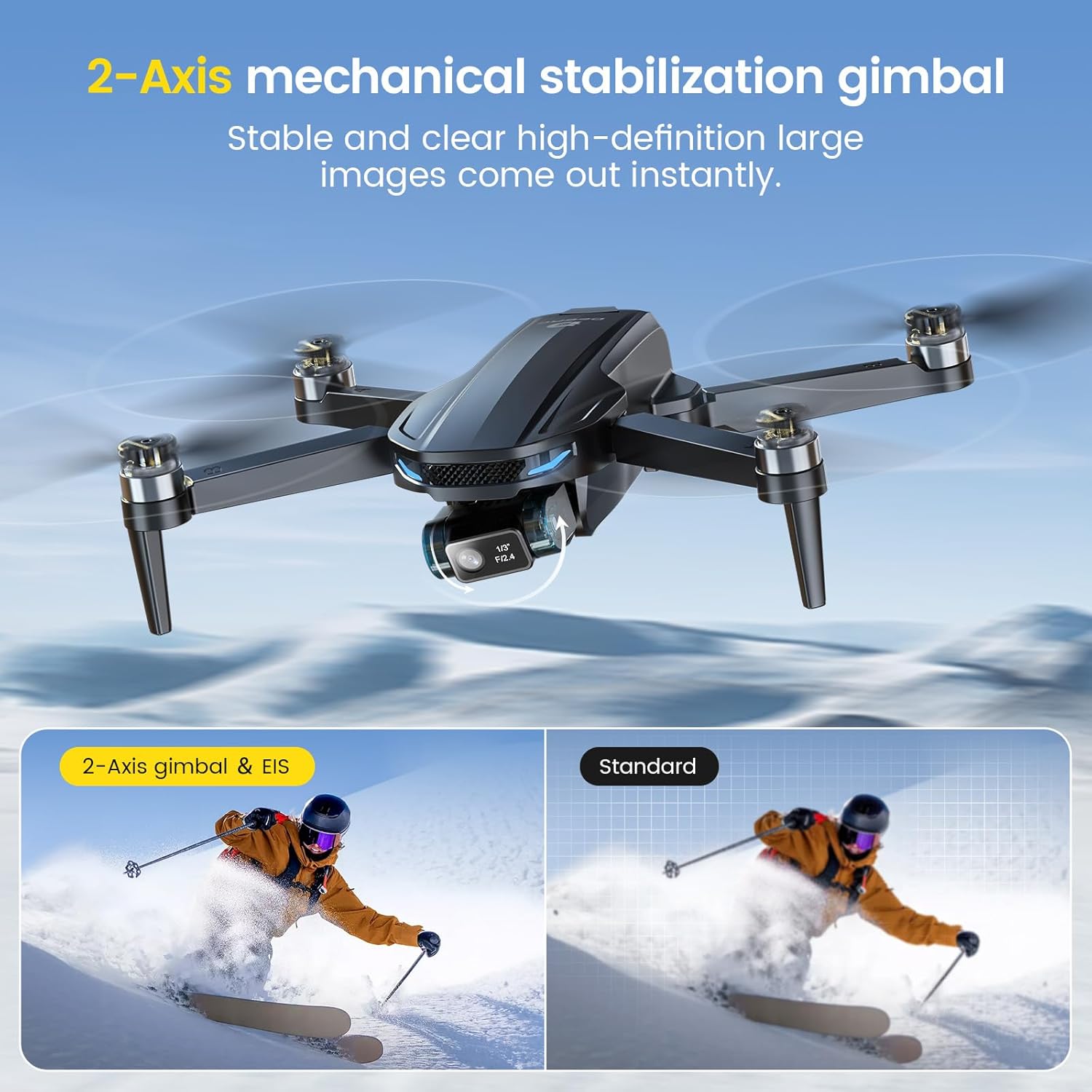 DEERC D65 2 Axis Mechanical Gimbal EIS GPS Drones with Camera for Adults 4K, 249g Foldable FPV Quadcopter Lightweight Drone with 30FPS Video, Brushless Motor, Follow Me, Auto Return, Wind Resistance · v4