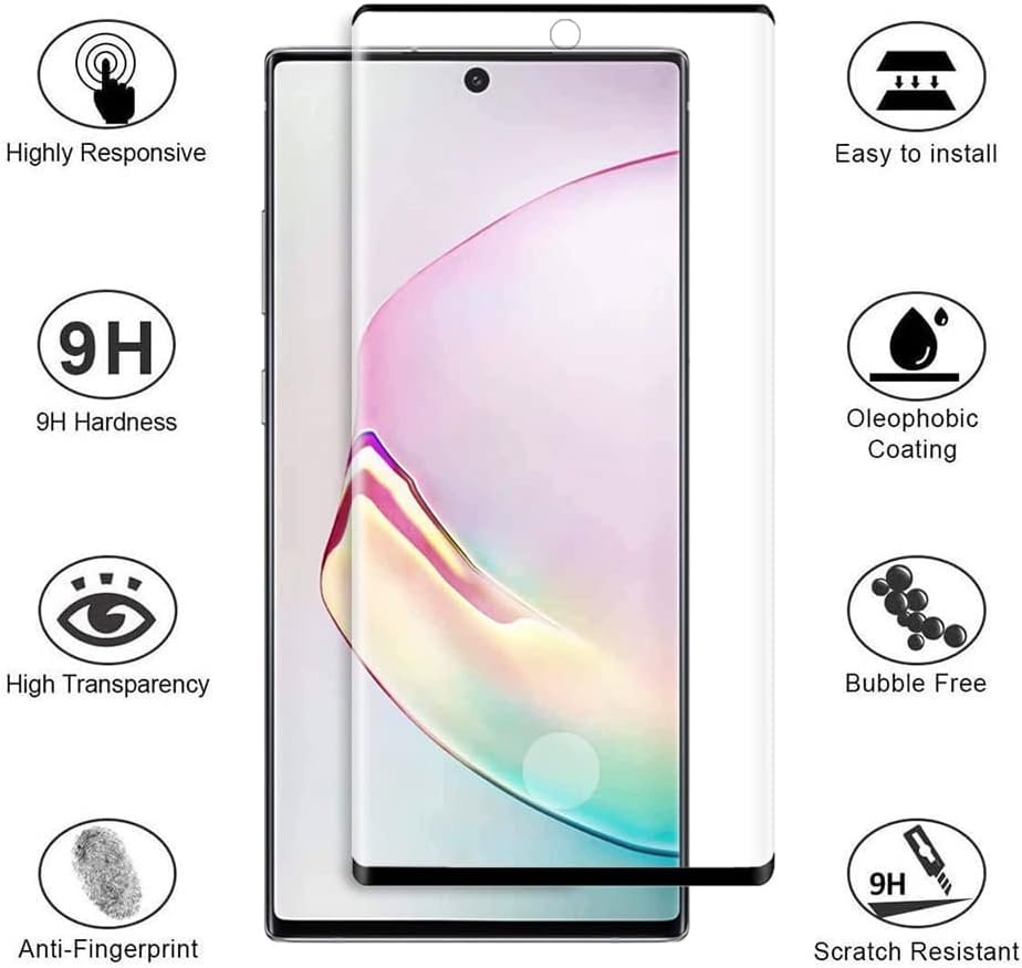 Protecteur d'écran pour Galaxy Note 10 Plus, film de protection d'écran en verre trempé pour Note 10 Plus【Lot de 2】Lot de 2 protecteurs d'objectif d'appareil photo, film de protection d'écran en verre trempé d'une dureté 9H pour Samsung Galaxy Note 10 Plus
