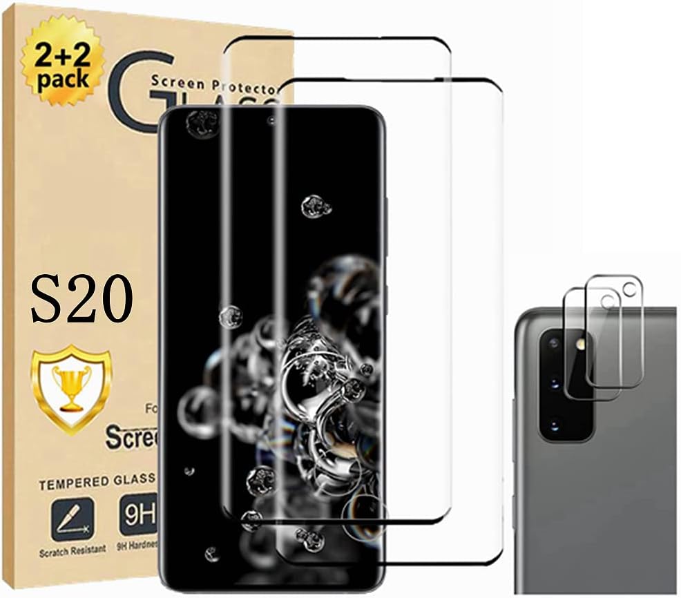 Protecteur d'écran pour Galaxy S20, lot de 2 films de protection d'écran en verre trempé S20【Lot de 2】Lot de 2 protecteurs d'objectif d'appareil photo, film de protection d'écran en verre trempé d'une dureté 9H pour Samsung Galaxy S20
