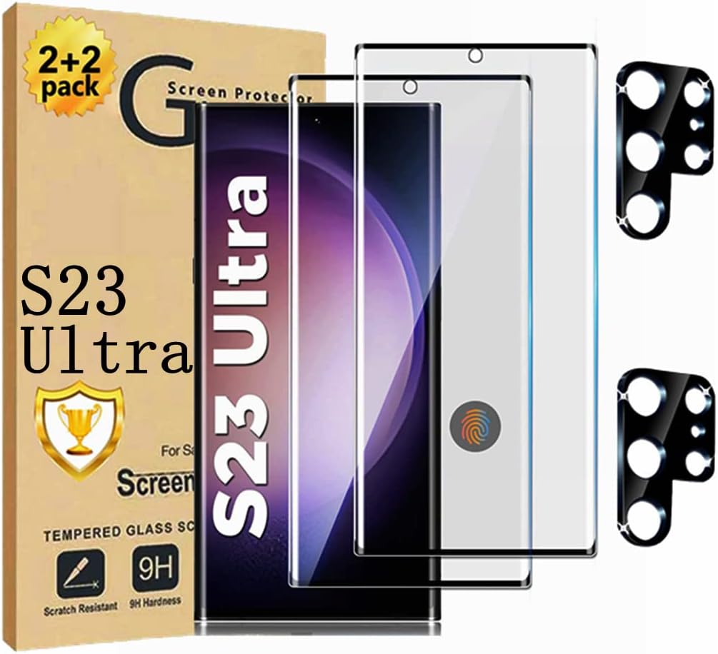 Protecteur d'écran pour Galaxy S23 Ultra, lot de 2 films de protection d'écran en verre trempé S23 Ultra【Lot de 2】Lot de 2 protecteurs d'objectif d'appareil photo, film de protection d'écran en verre trempé d'une dureté 9H pour Samsung Galaxy S23 Ultra