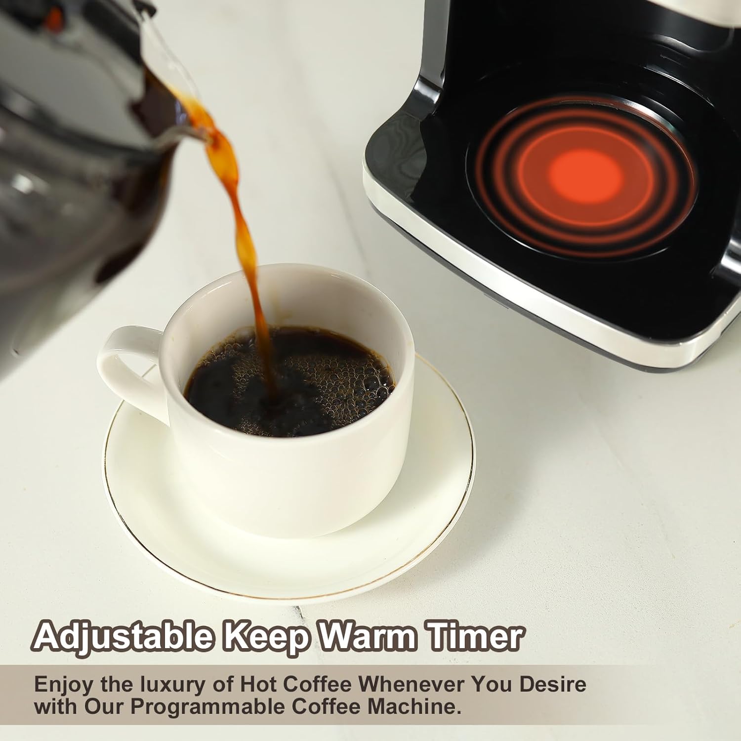 Homtone 10-Cup Coffee Maker with Burr Grinder Built-in,Programmable Grind Brew, Smart LED Touchscreen Auto Drip Machine, 950W, Black/Stainless Steel, Customizable Strength amp; Grind Size · v10