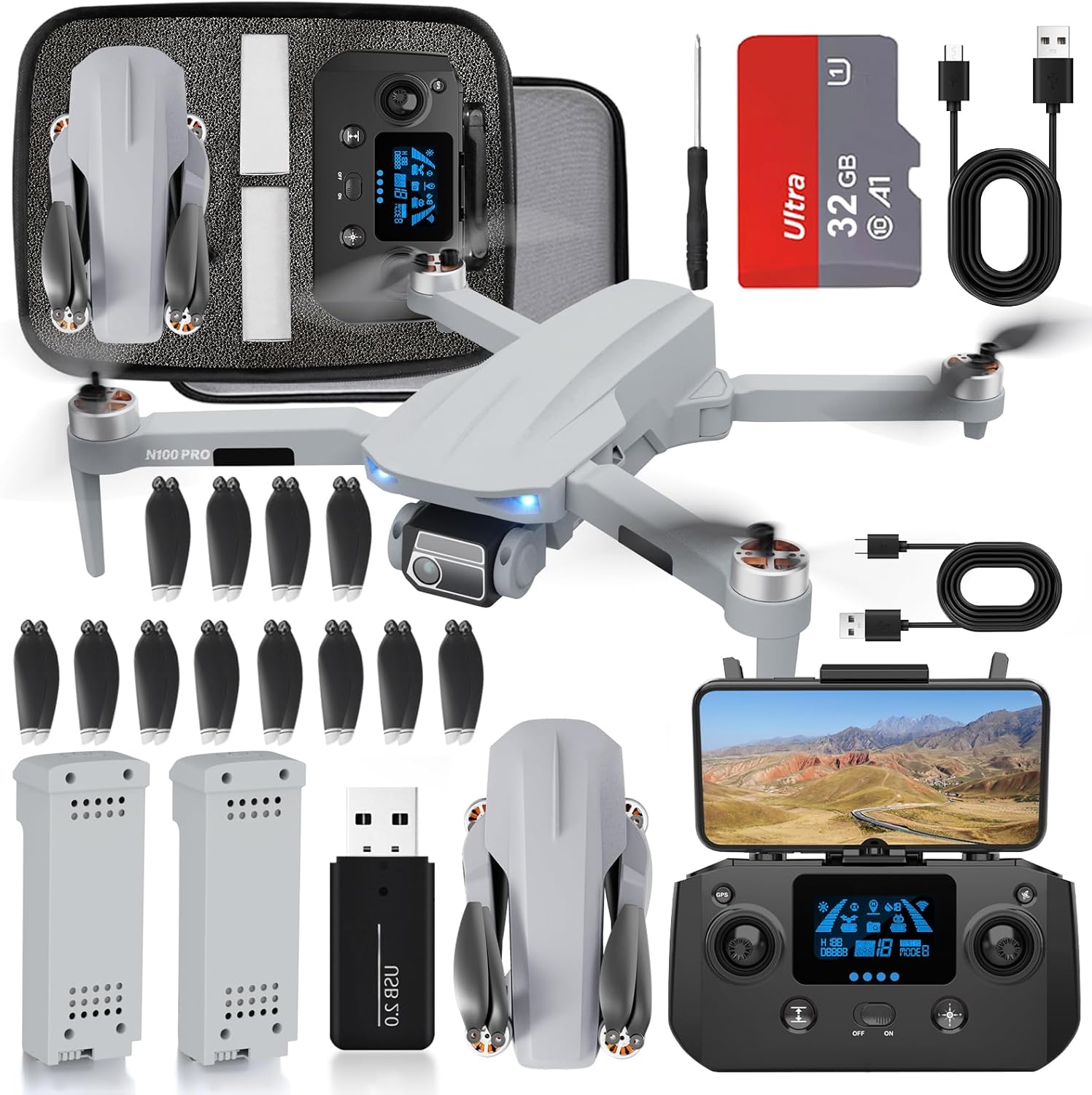 Drone HHD con videocamera 4K per adulti principianti, trasmissione FPV 5G pieghevole 249G, scheda SD da 32 GB inclusa, quadricottero RC, motore brushless, Smart Return Home, modalità Headless e 2 velocità（bianco）