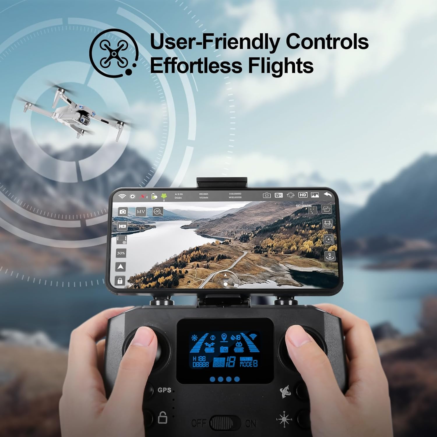 Drone HHD con videocamera 4K per adulti principianti, trasmissione FPV 5G pieghevole 249G, scheda SD da 32 GB inclusa, quadricottero RC, motore brushless, Smart Return Home, modalità Headless e 2 velocità（bianco）