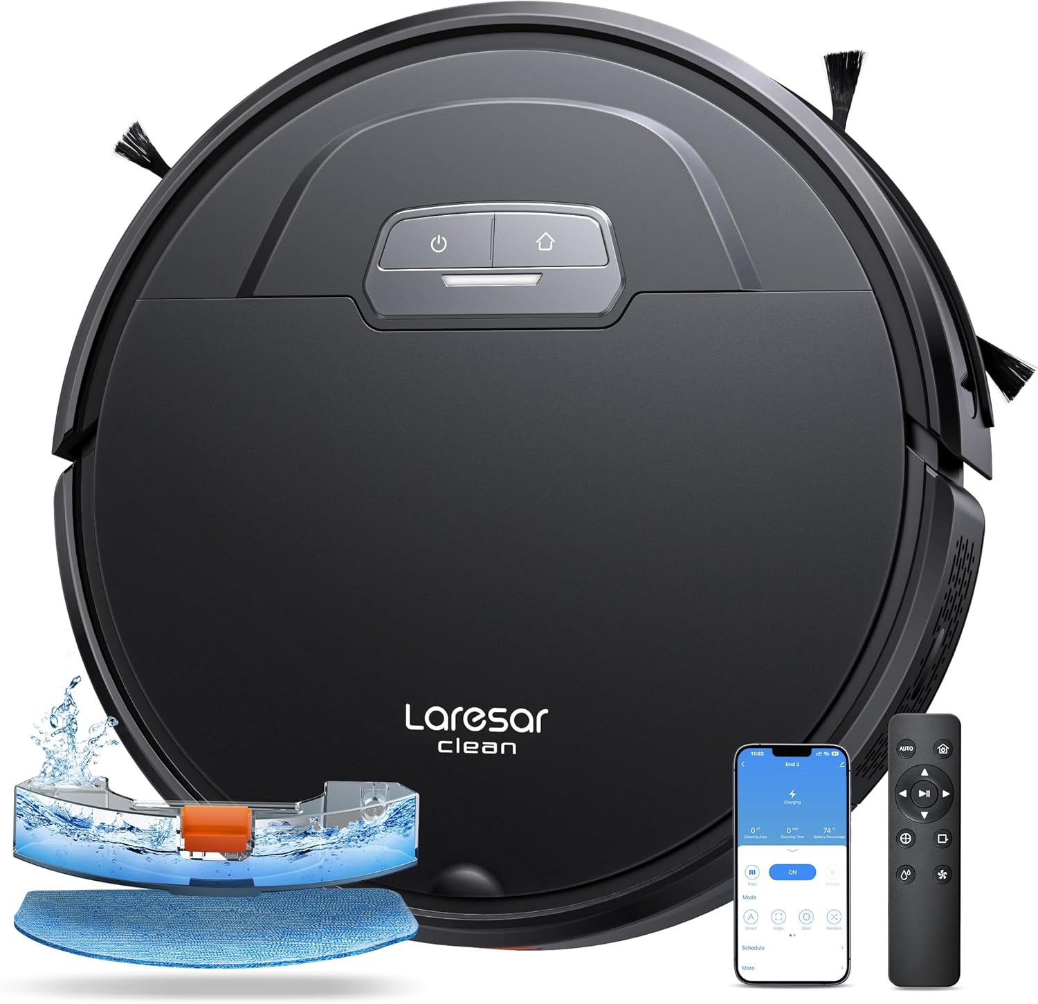 Robot Vacuums and Mop Combo Max 4500Pa Suction Evol 3 Robotic Vacuum Cleaner with Auto Carpet Boost, Self-Charging, AppRemoteamp;Voice Control, Ideal for Pet Hair and Carpets (Black) · v2