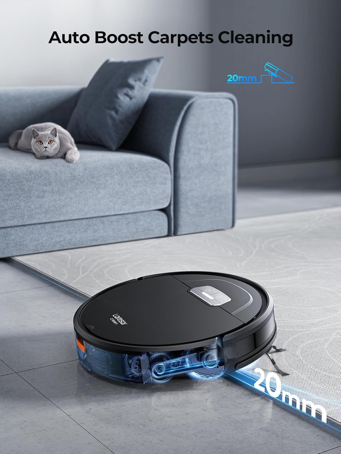 Robot Vacuums and Mop Combo Max 4500Pa Suction Evol 3 Robotic Vacuum Cleaner with Auto Carpet Boost, Self-Charging, AppRemoteamp;Voice Control, Ideal for Pet Hair and Carpets (Black) · v2