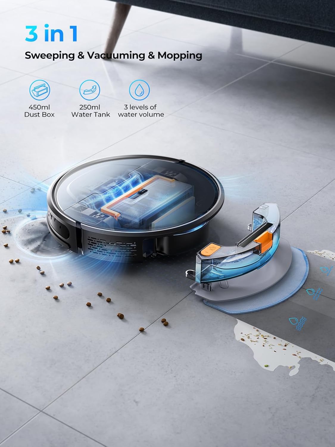 Robot Vacuums and Mop Combo Max 4500Pa Suction Evol 3 Robotic Vacuum Cleaner with Auto Carpet Boost, Self-Charging, AppRemoteamp;Voice Control, Ideal for Pet Hair and Carpets (Black) · v2