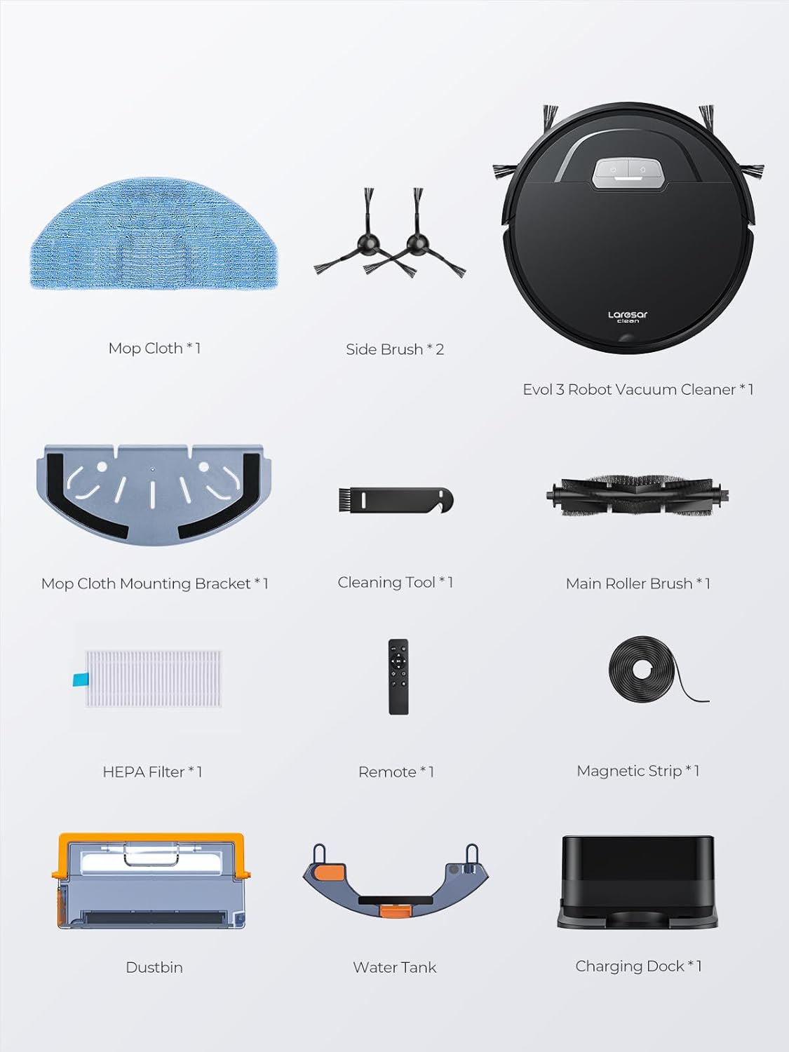 Robot Vacuums and Mop Combo Max 4500Pa Suction Evol 3 Robotic Vacuum Cleaner with Auto Carpet Boost, Self-Charging, AppRemoteamp;Voice Control, Ideal for Pet Hair and Carpets (Black) · v2