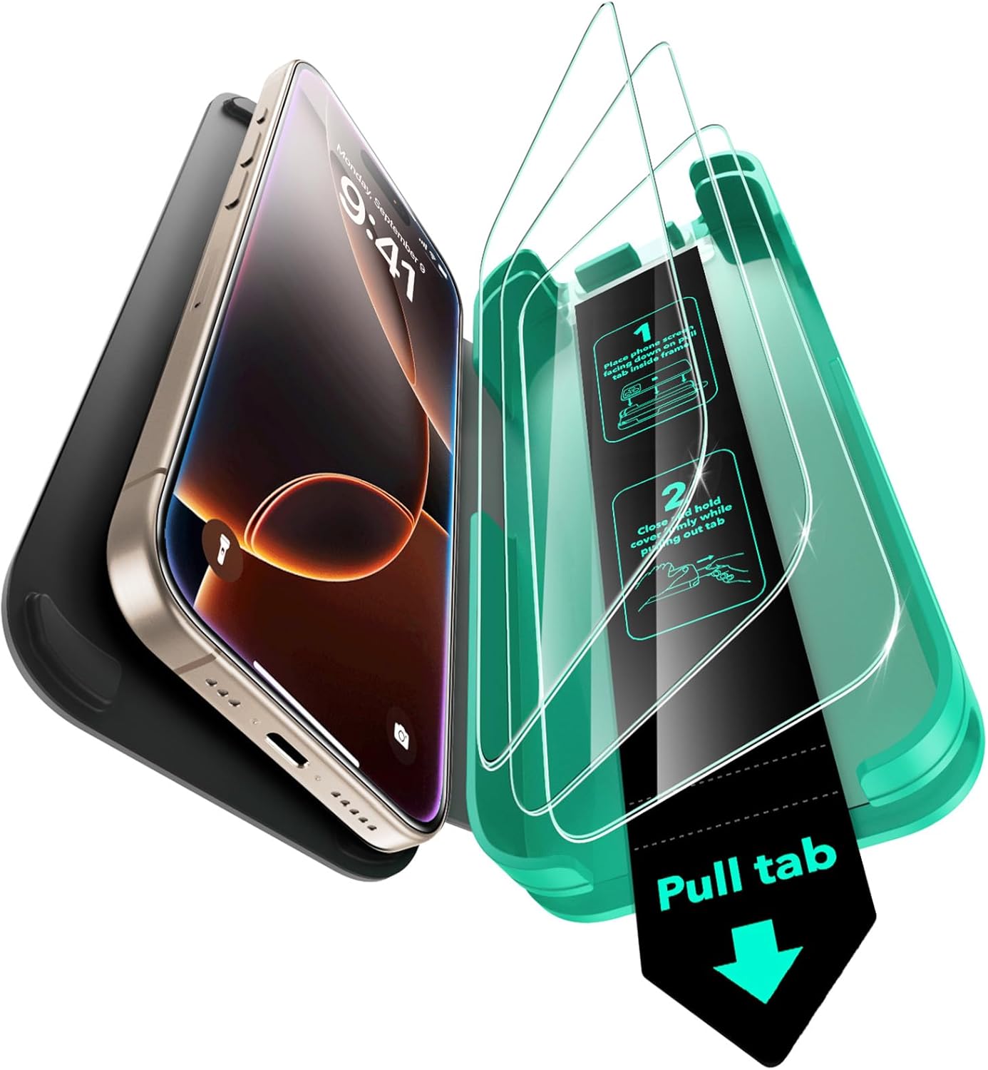 Lot de 3 films de protection d'écran ESR en verre 9H pour iPhone 16 Pro, [De qualité militaire, incassable et durable] Verre trempé ultra résistant avec outil d'installation facile mis à jour