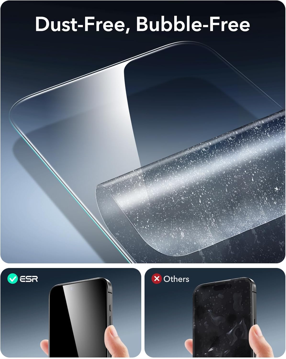 Lot de 3 films de protection d'écran ESR en verre 9H pour iPhone 16 Pro, [De qualité militaire, incassable et durable] Verre trempé ultra résistant avec outil d'installation facile mis à jour