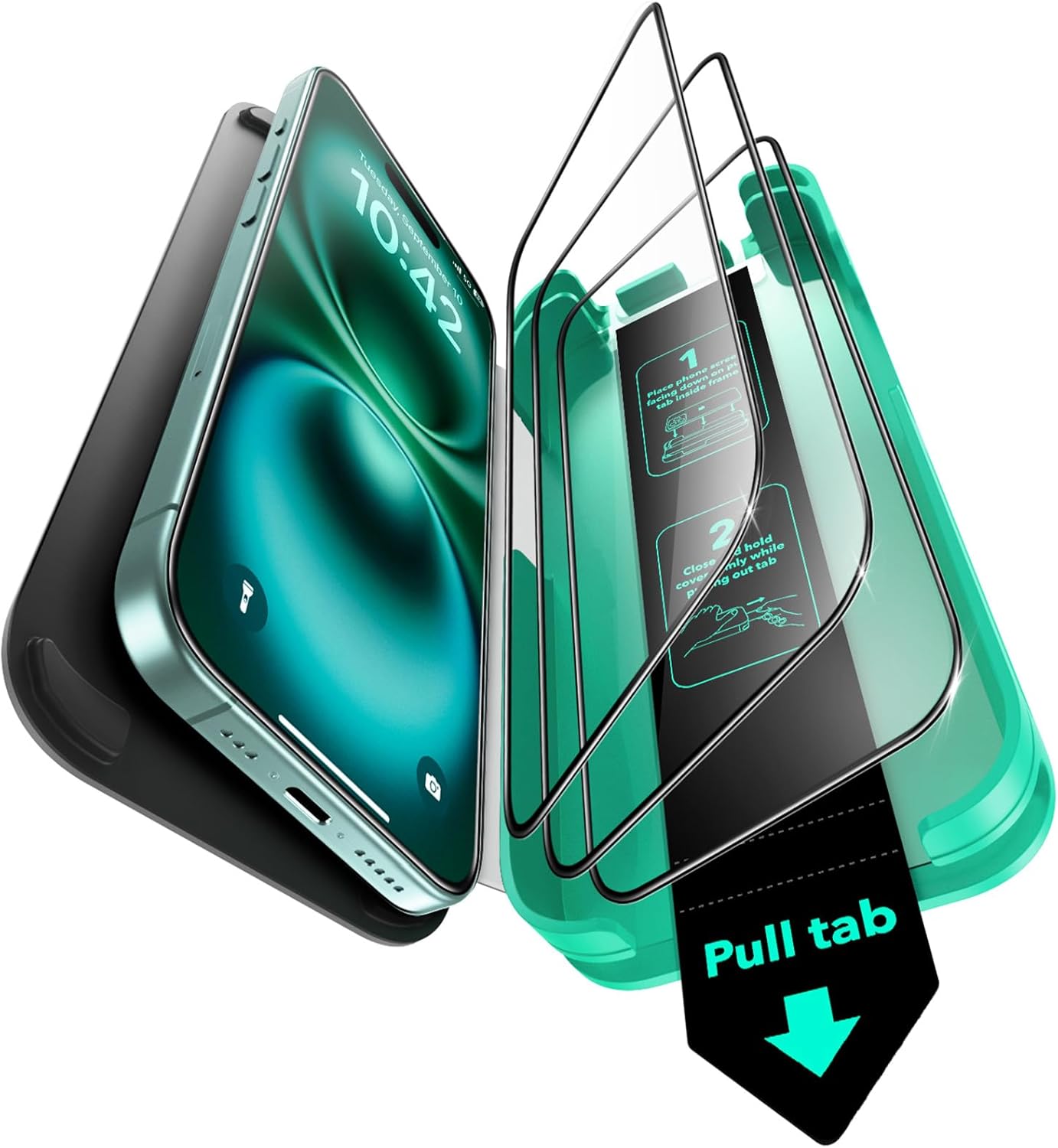 ESR 3 Pack 9H  Glass for iPhone 16 / iPhone 15 Screen Protector, [Military Grade Shatterproof  Longest Durable] Full Coverage Tempered Glass with Updated Easy Installation Tool